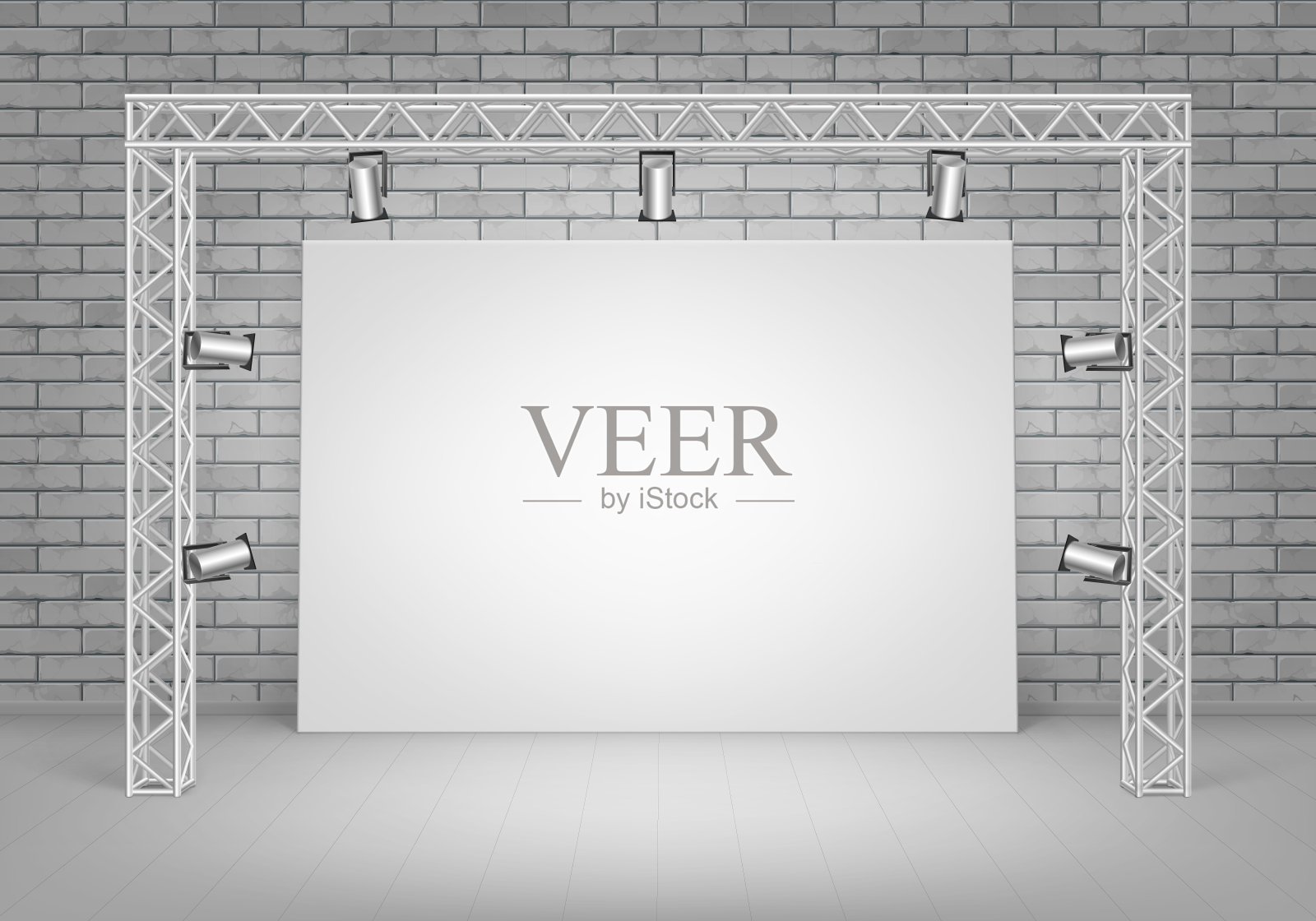 空白图片与砖墙站立，聚光灯插画图片素材