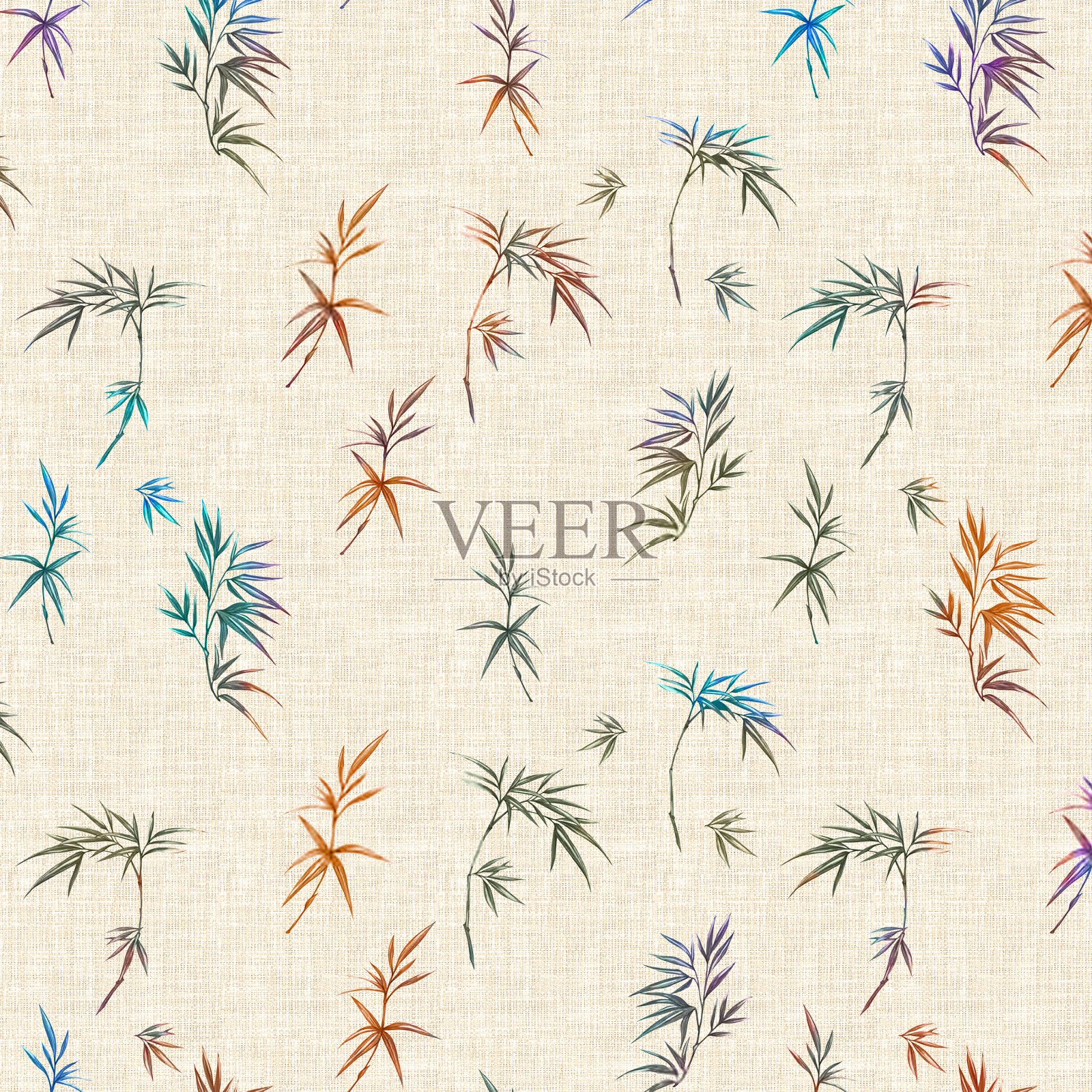 花卉图案中盛开的植物图案错落有致。无缝矢量纹理。时尚图案。以淡蓝色底色手绘印刷插画图片素材