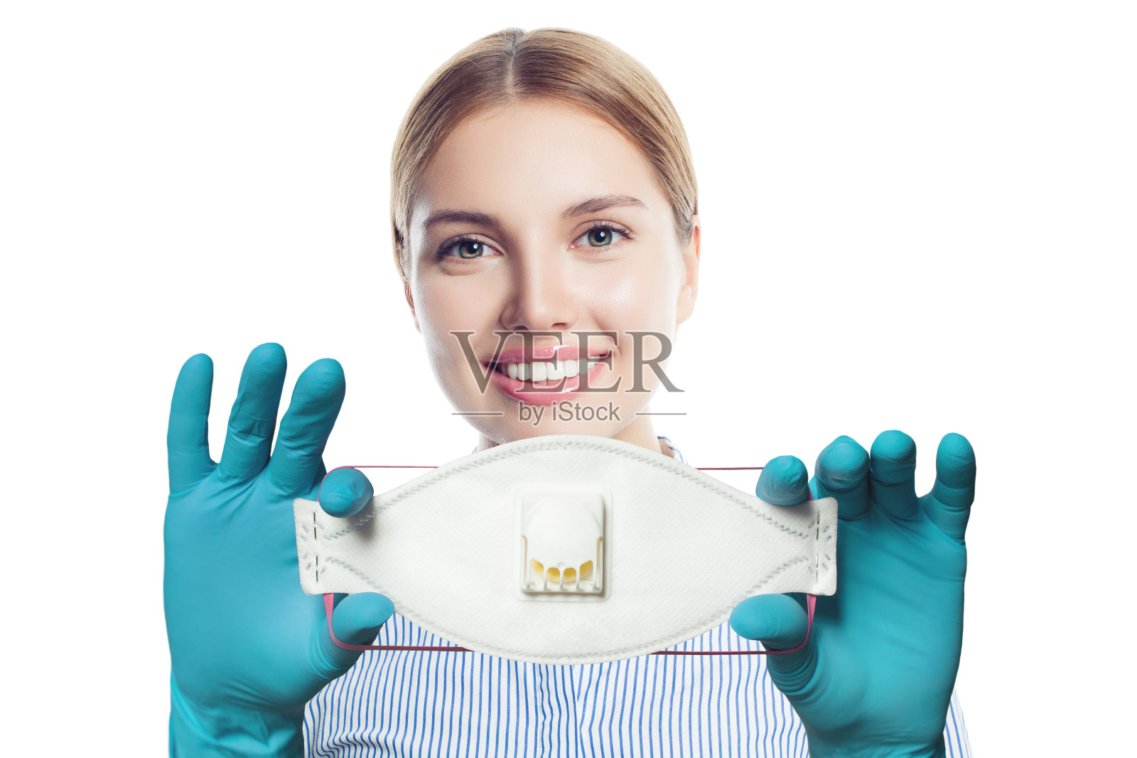 医生显示防护口罩隔离白色照片摄影图片