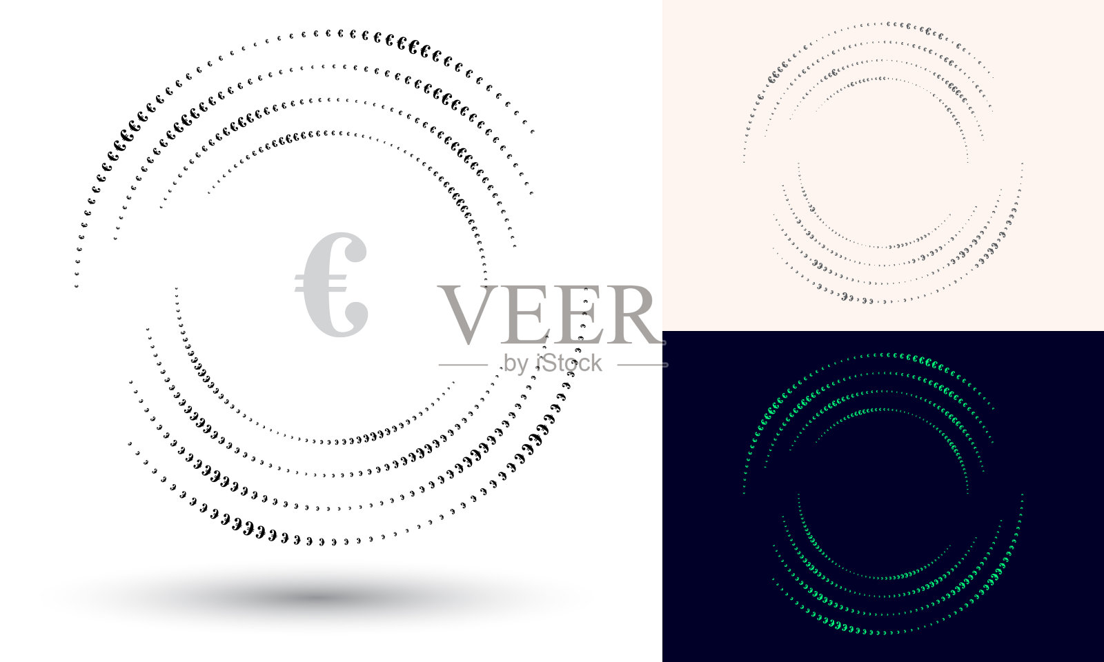 半色调的欧元符号。圆形标志或图标。矢量框架作为设计元素。中心是重复元素。设计元素图片
