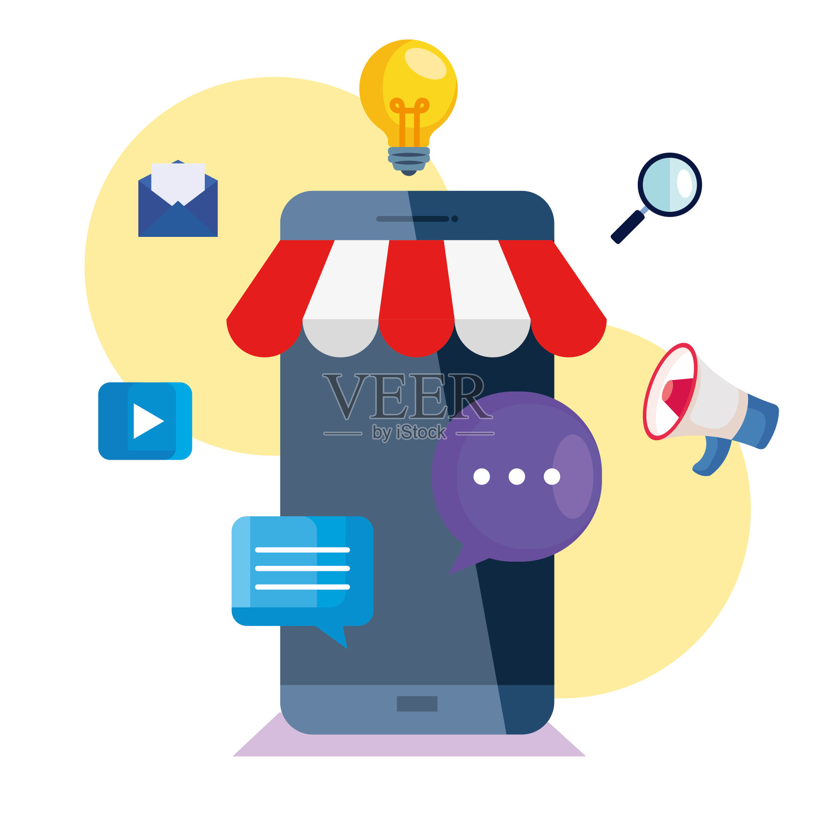 智能手机与图标集数字营销矢量设计插画图片素材