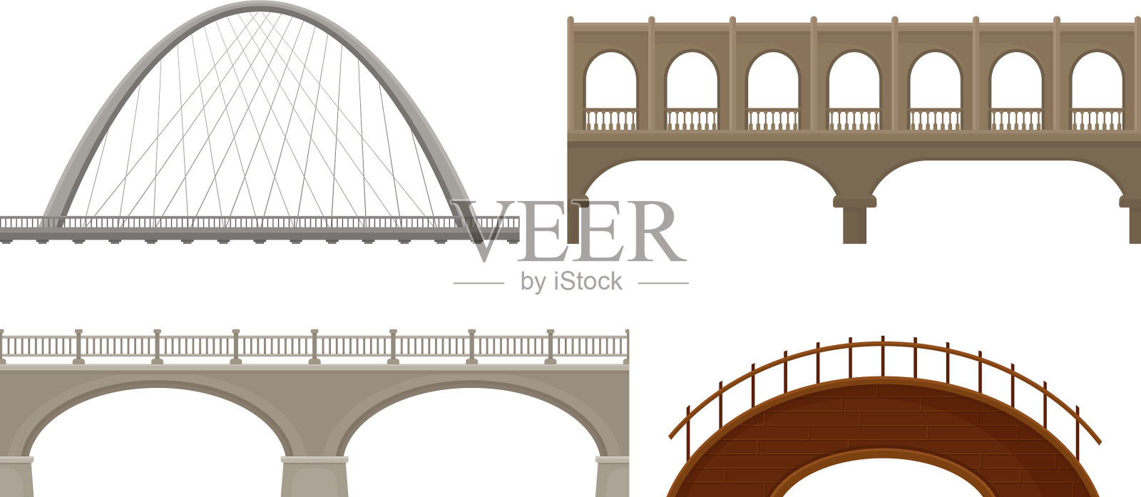 各种类型的桥梁由混凝土和设计元素图片