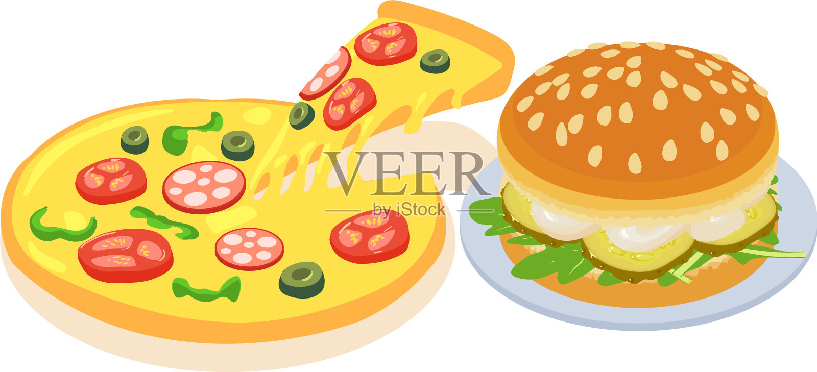 各种快餐图标等距风格插画图片素材