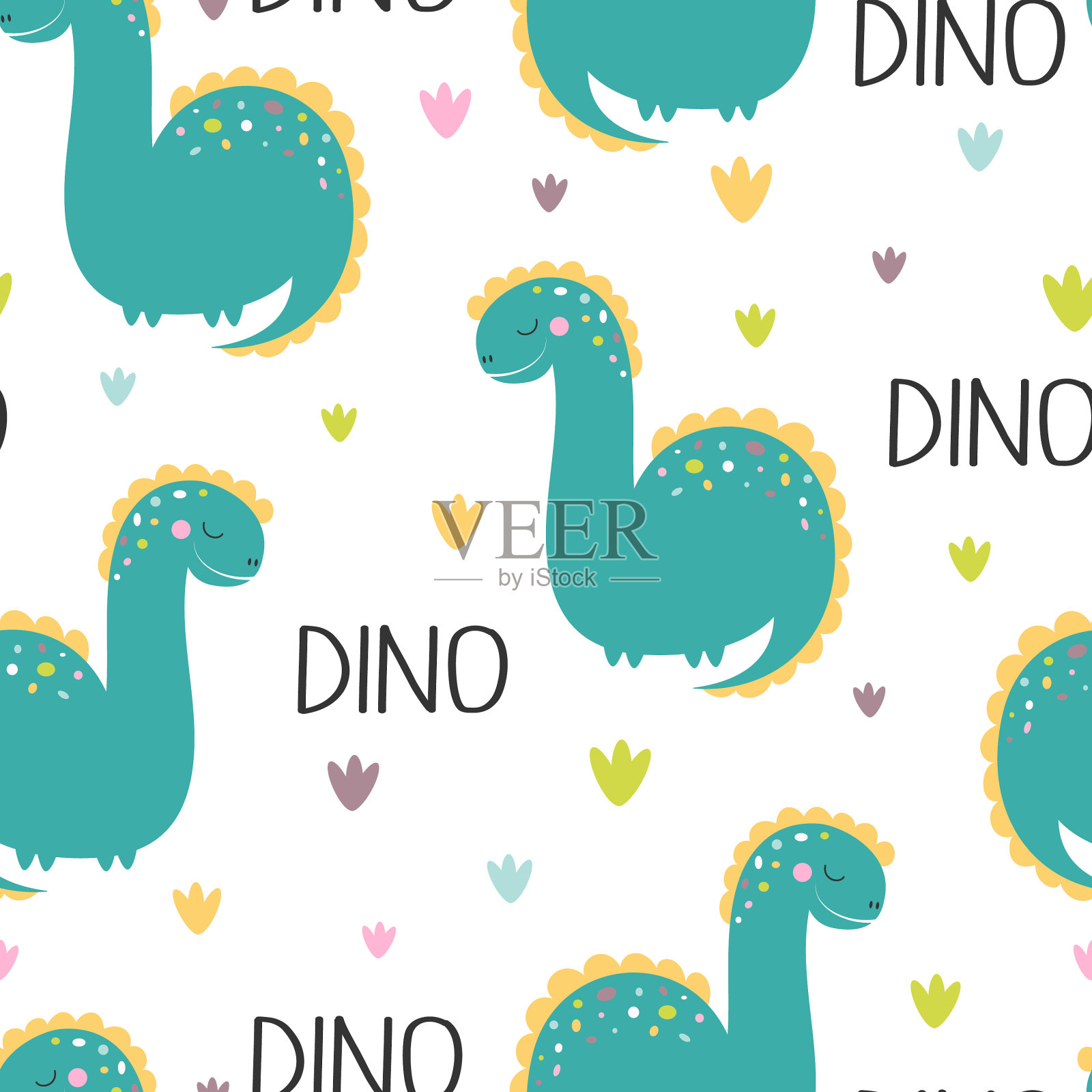 可爱的恐龙无缝图案插画图片素材