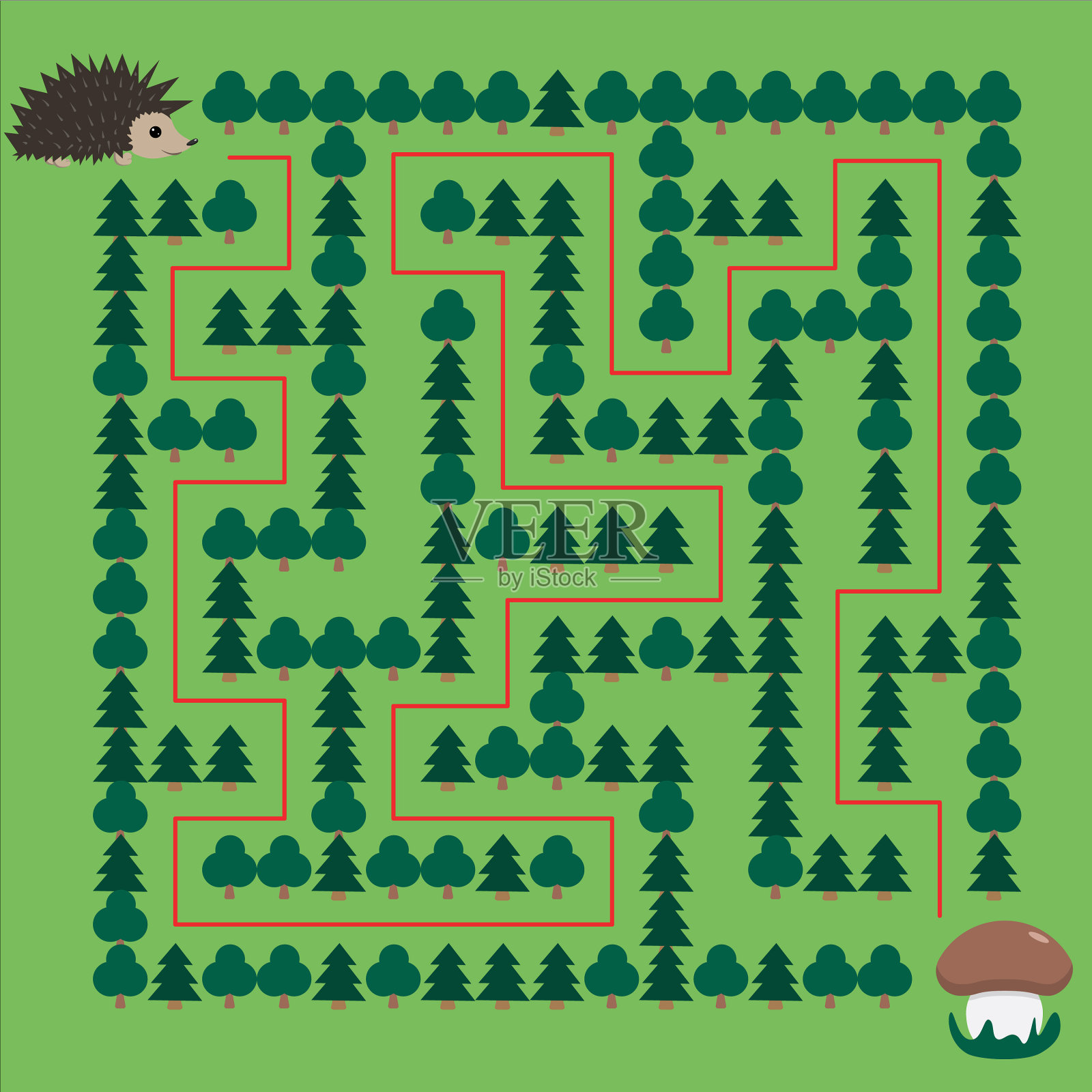 刺猬迷宫和蘑菇迷宫的教育游戏插画图片素材