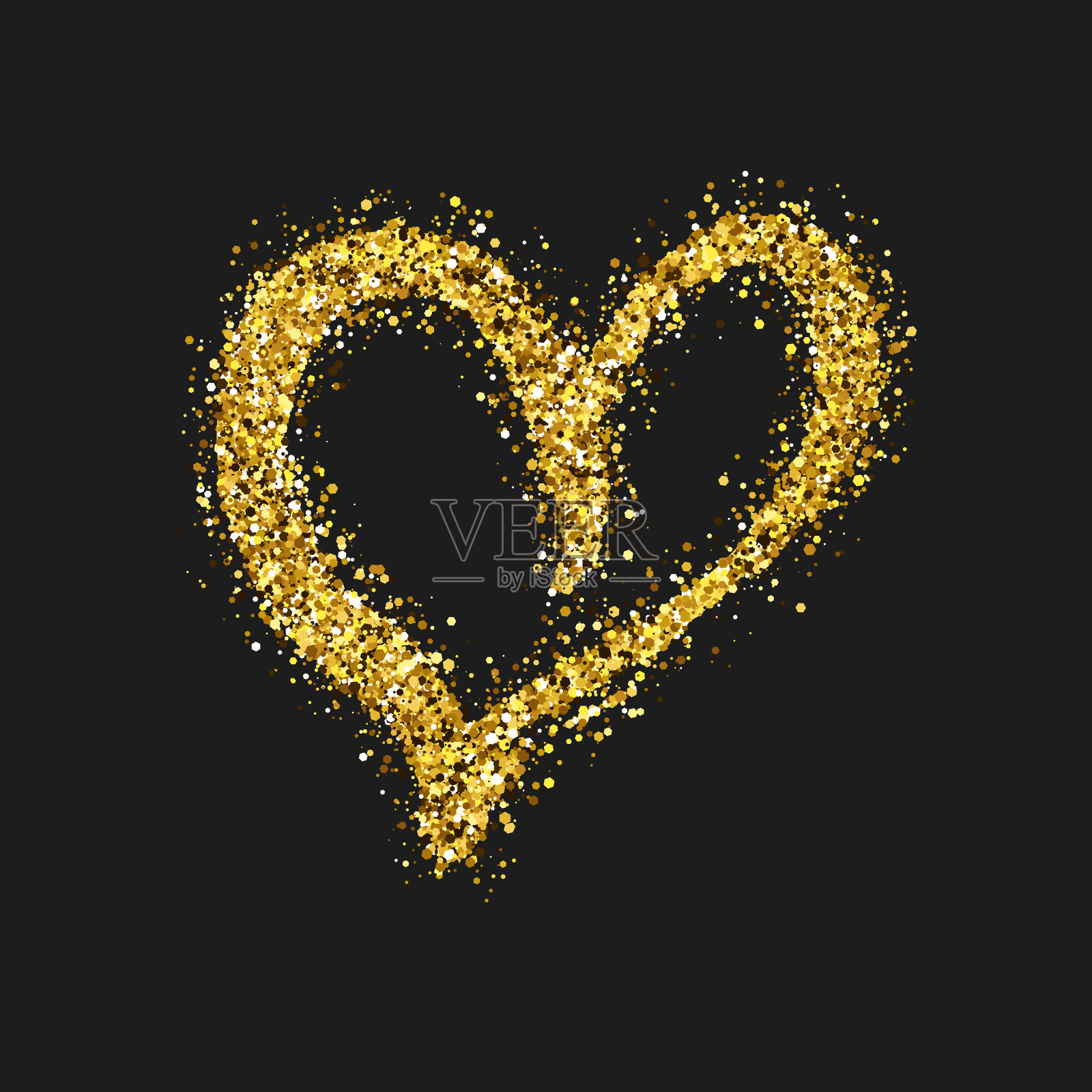 金色的亮心涂鸦在黑暗的背景上插画图片素材