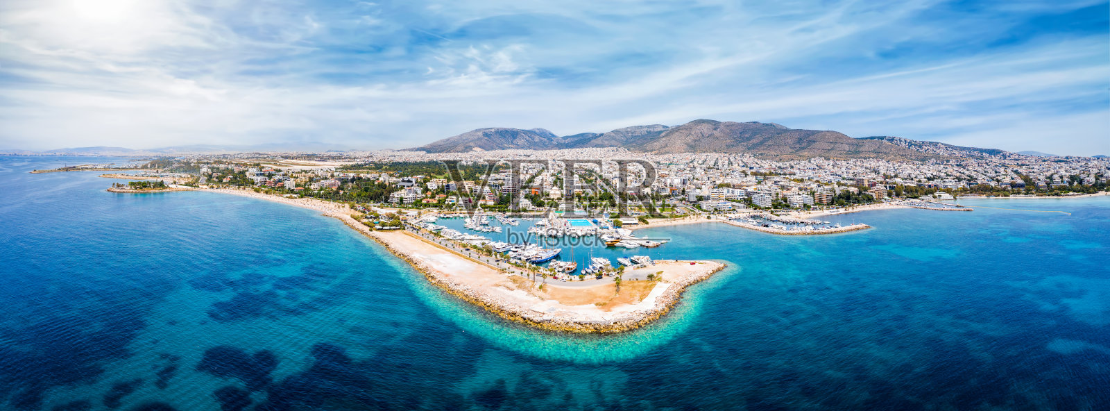 希腊雅典南部格列法达地区海岸线全景鸟瞰图照片摄影图片