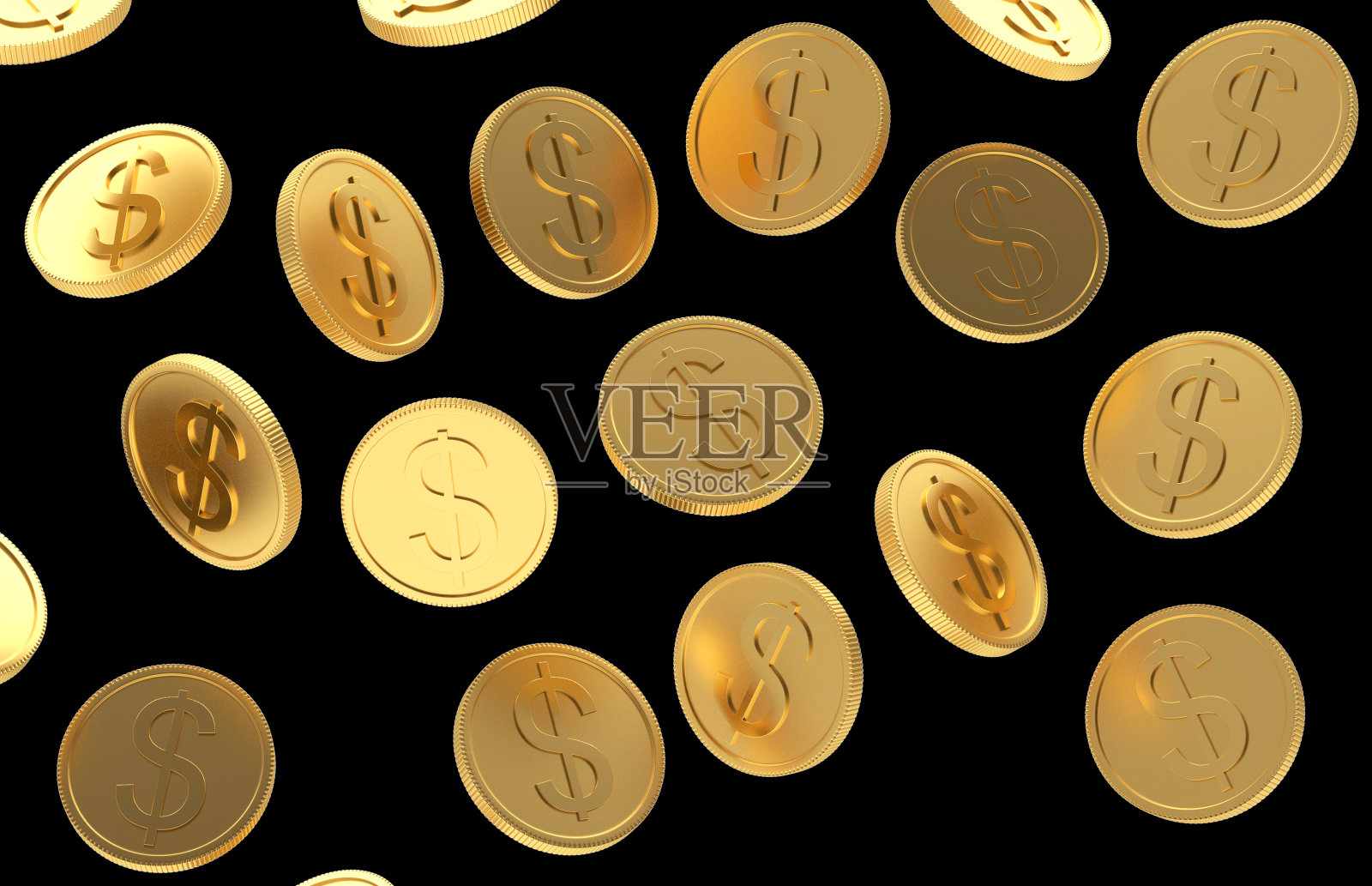 黑色背景上有美元符号的金币照片摄影图片