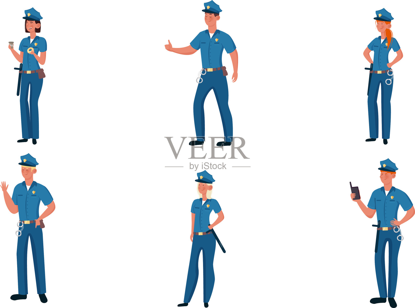 让警察摆出不同的姿势插画图片素材