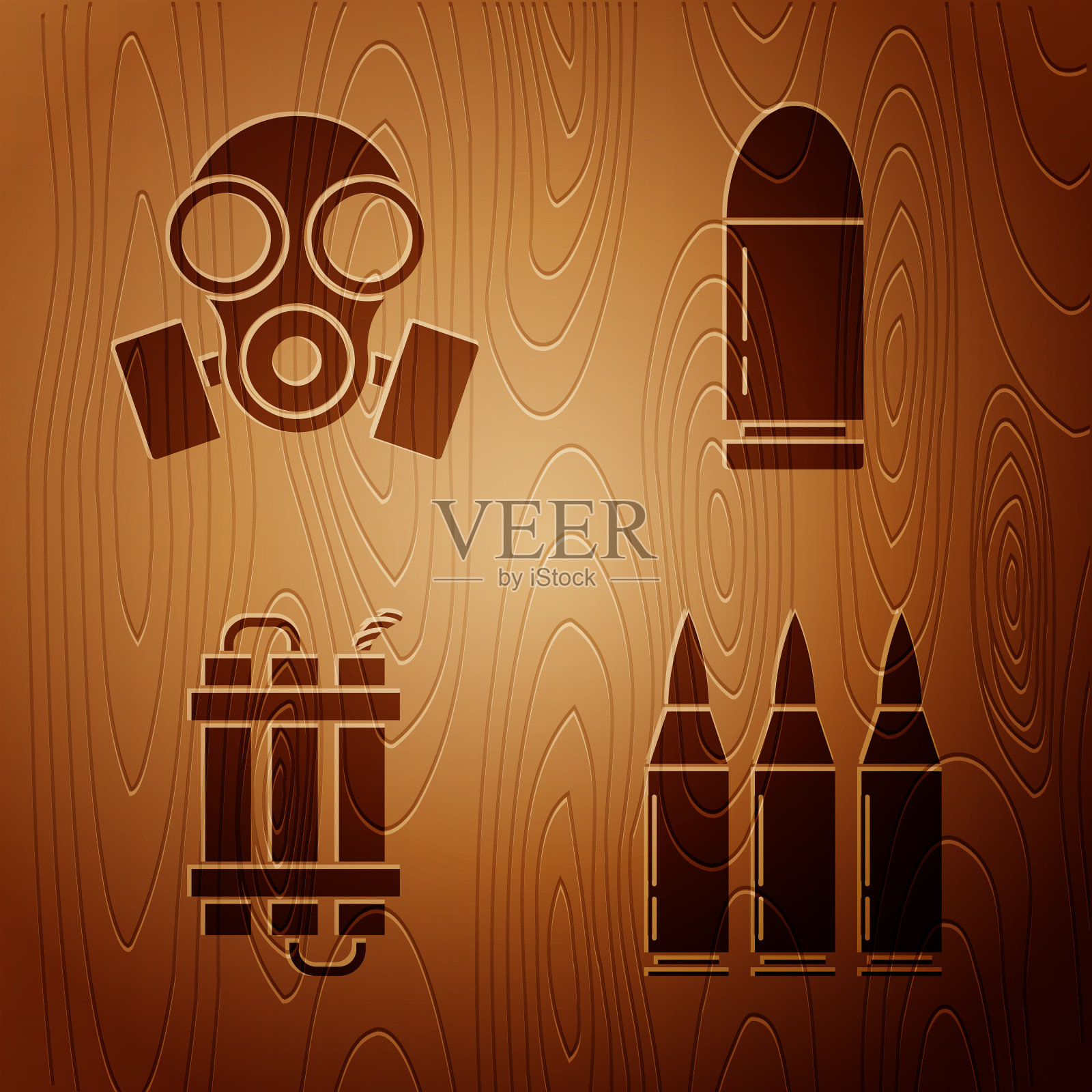 设子弹防毒面具引爆炸药炸弹图标素材