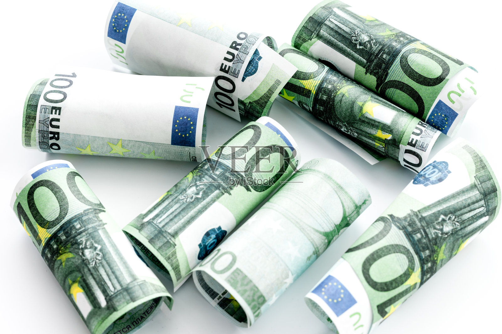 缓存欧元在白色背景俯视图照片摄影图片