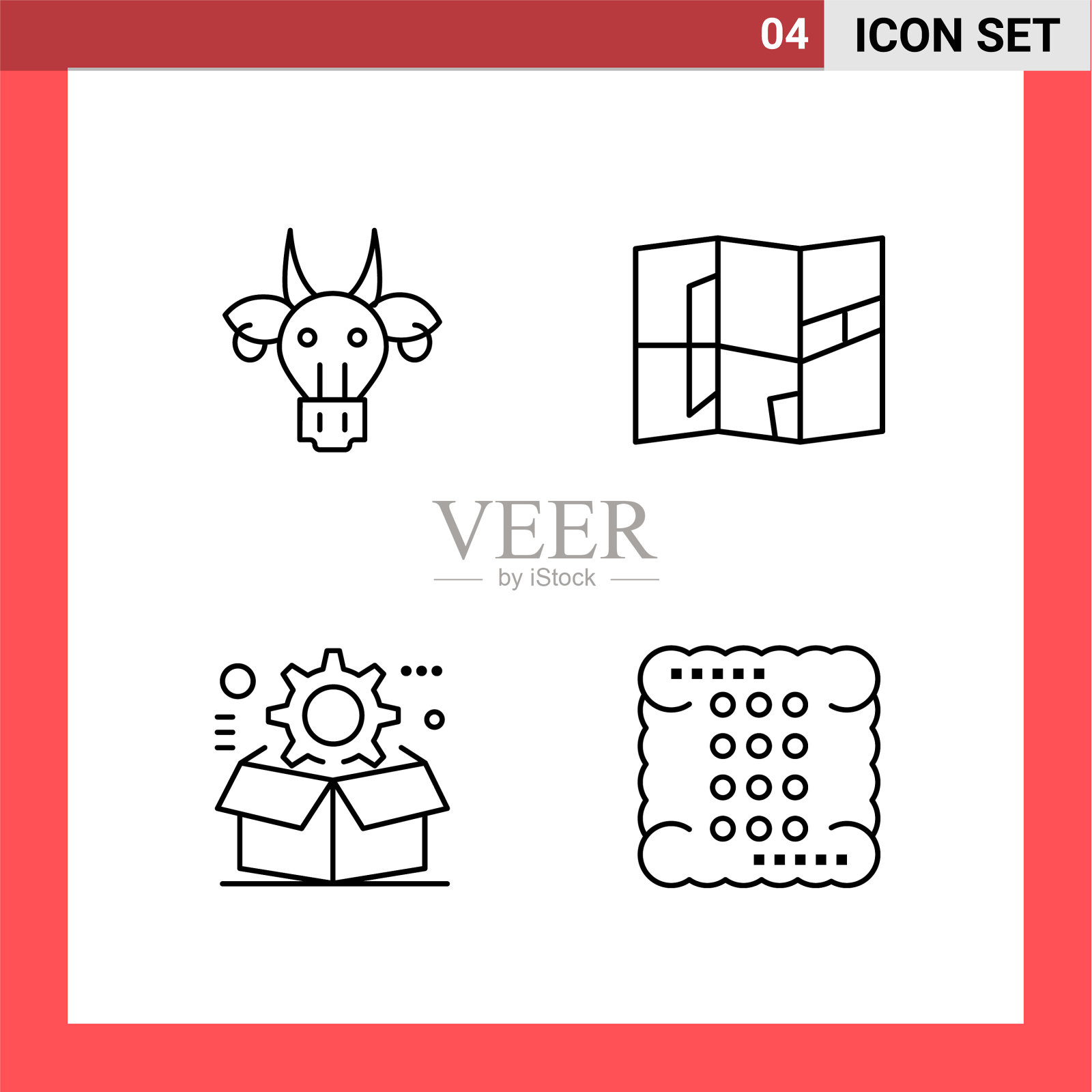 4图标包线样式轮廓符号上的白色图标素材