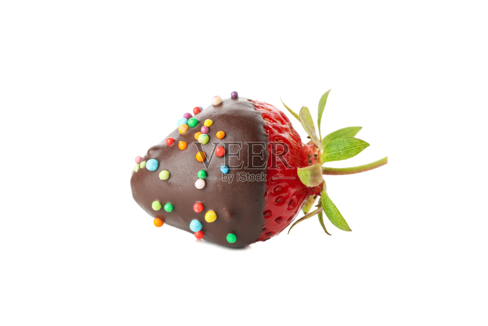 巧克力火锅。白色背景上孤立的巧克力草莓照片摄影图片