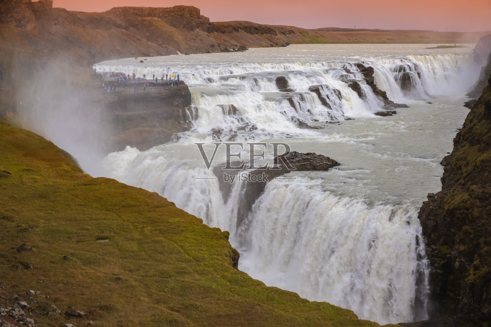 冰岛Gullfoss的日落照片摄影图片
