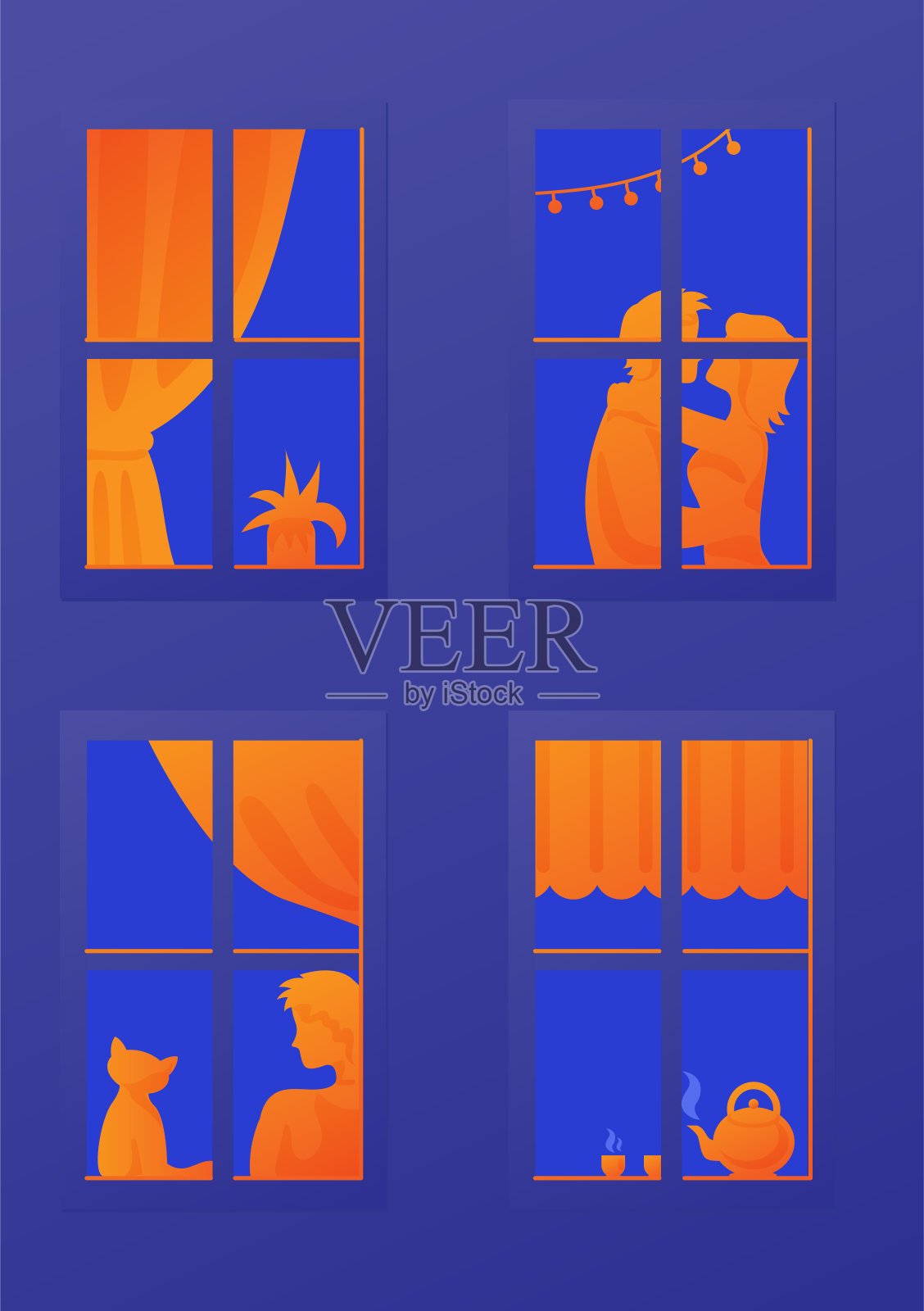 晚上窗户插画图片素材