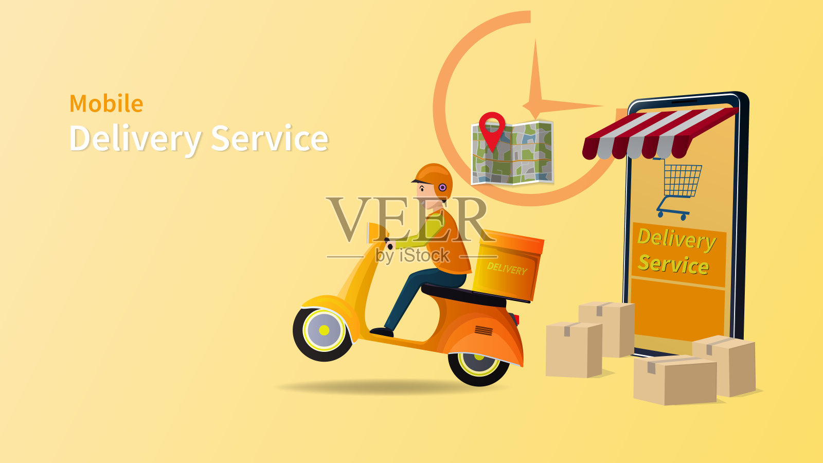 矢量快递智能手机在线购物。设计模板素材