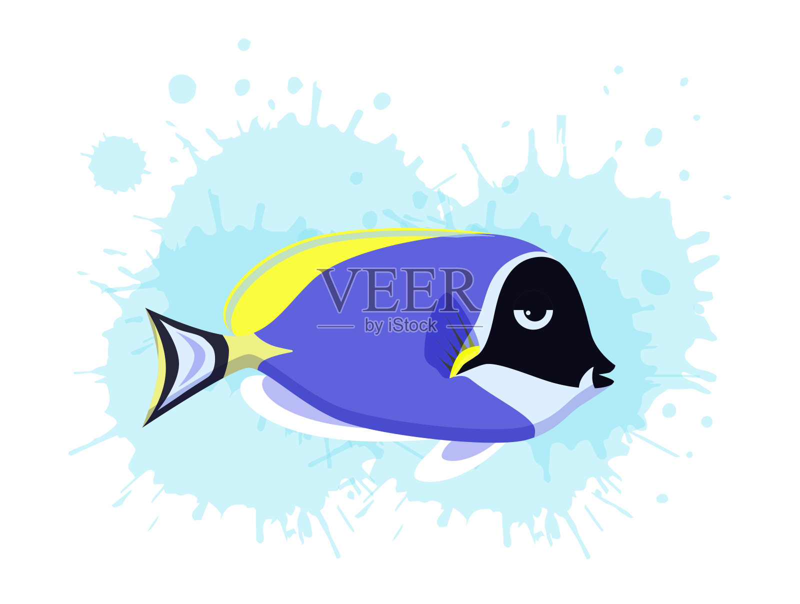 海洋生物，热带色彩斑斓的鱼类卡通插画。插画图片素材