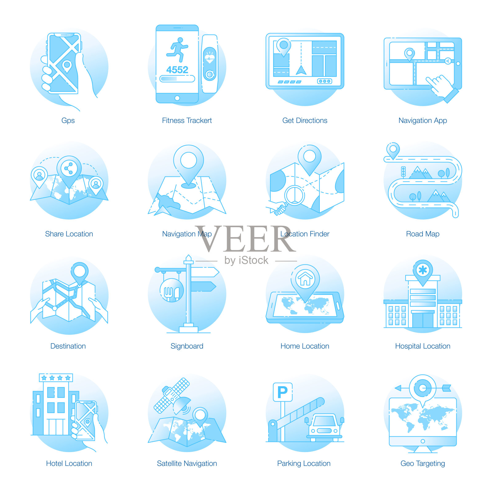 Gps服务扁平圆形图标包插画图片素材