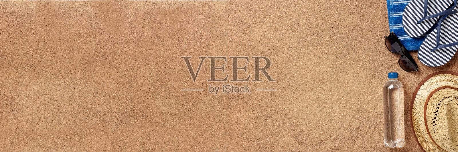 海滩饰品，海边度假。特别宽的全景横幅背景。照片摄影图片