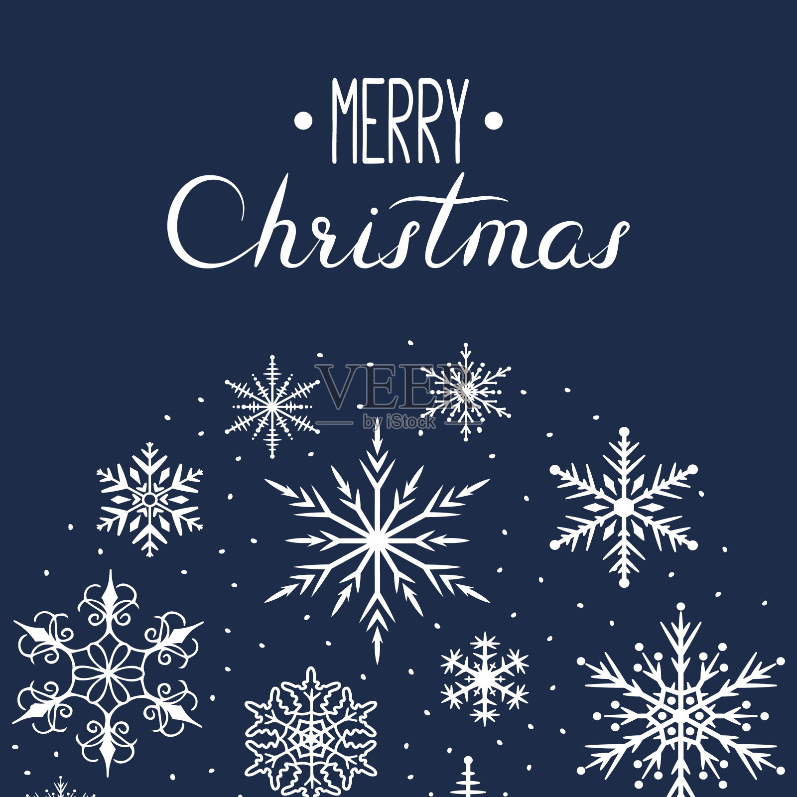 魔法圣诞快乐与雪花和闪闪发光的边界。寒假卡片模板。矢量孤立的节日背景与字母。插画图片素材