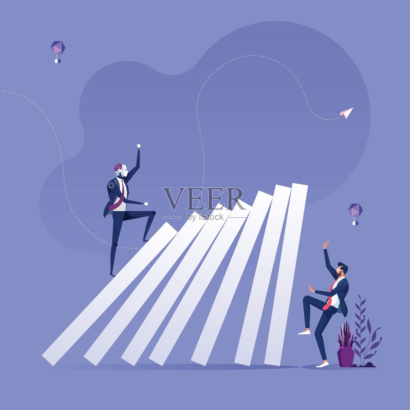 机器人或人工智能概念的多米诺效应插画图片素材