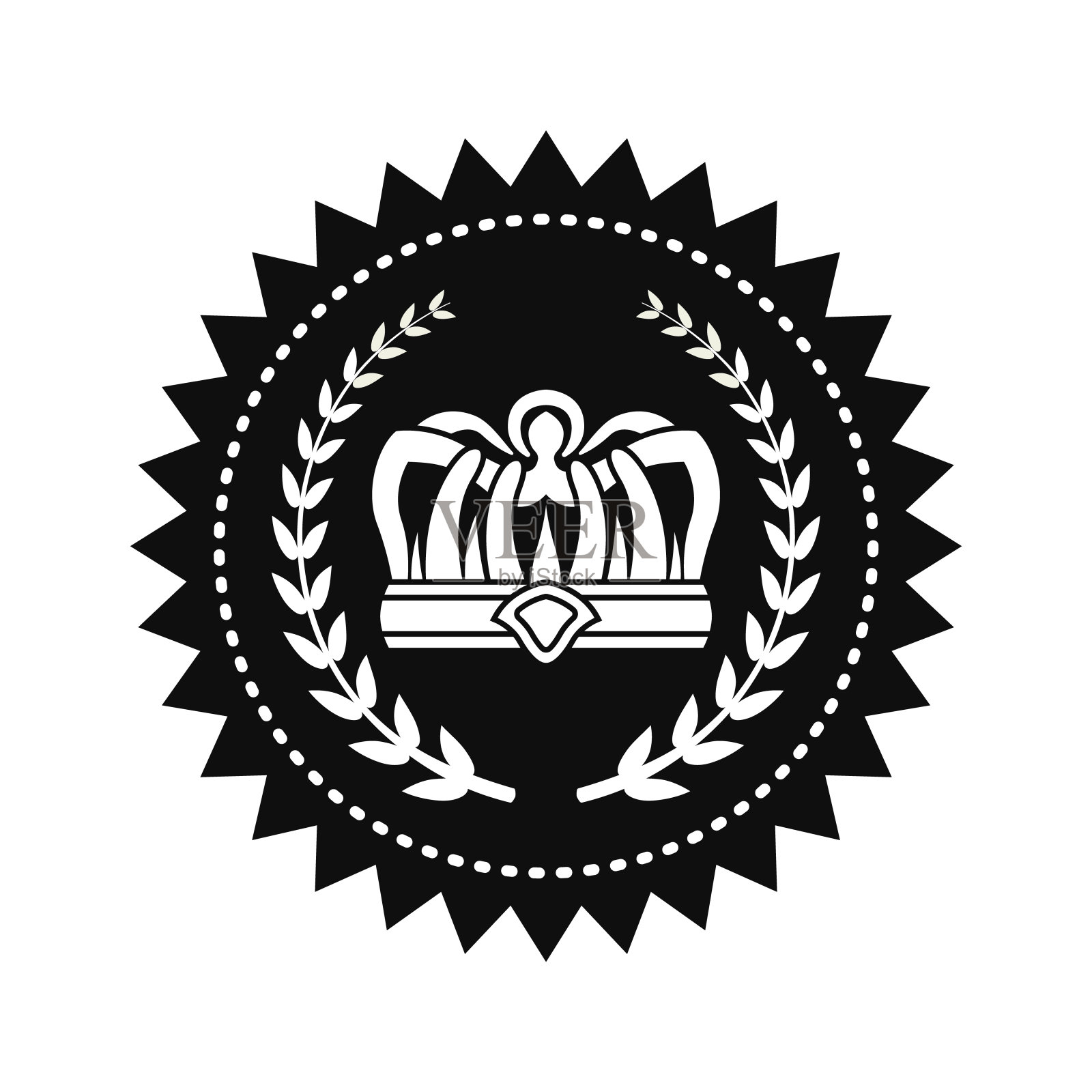 国王王冠上的月桂树枝上有皇家印章设计元素图片
