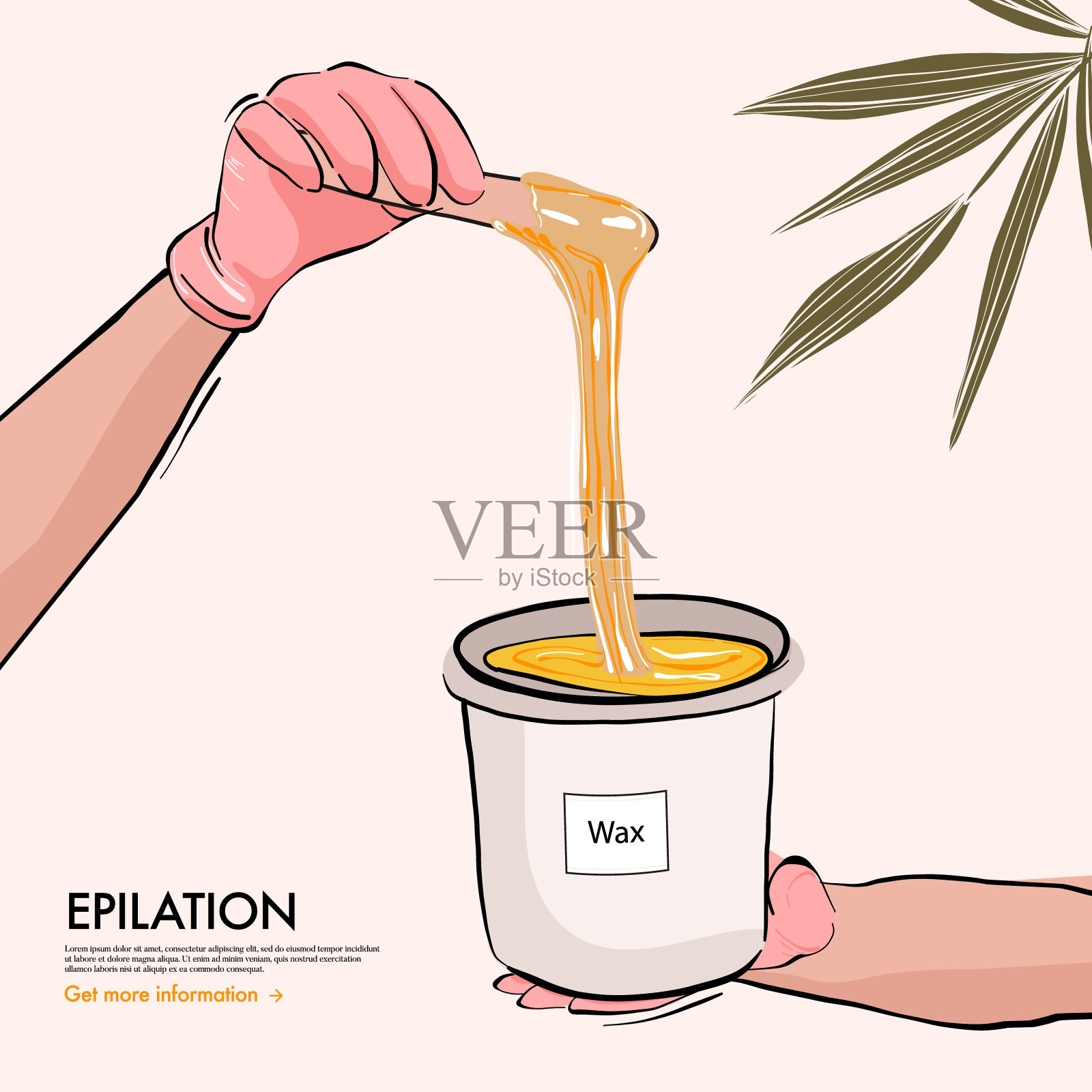 蜡桶脱毛美容概念，糖脱毛美容可以插画。蜡皮肤美容沙龙，水疗脱毛广告，美容专家模板。数字卡通横幅矢量插画图片素材
