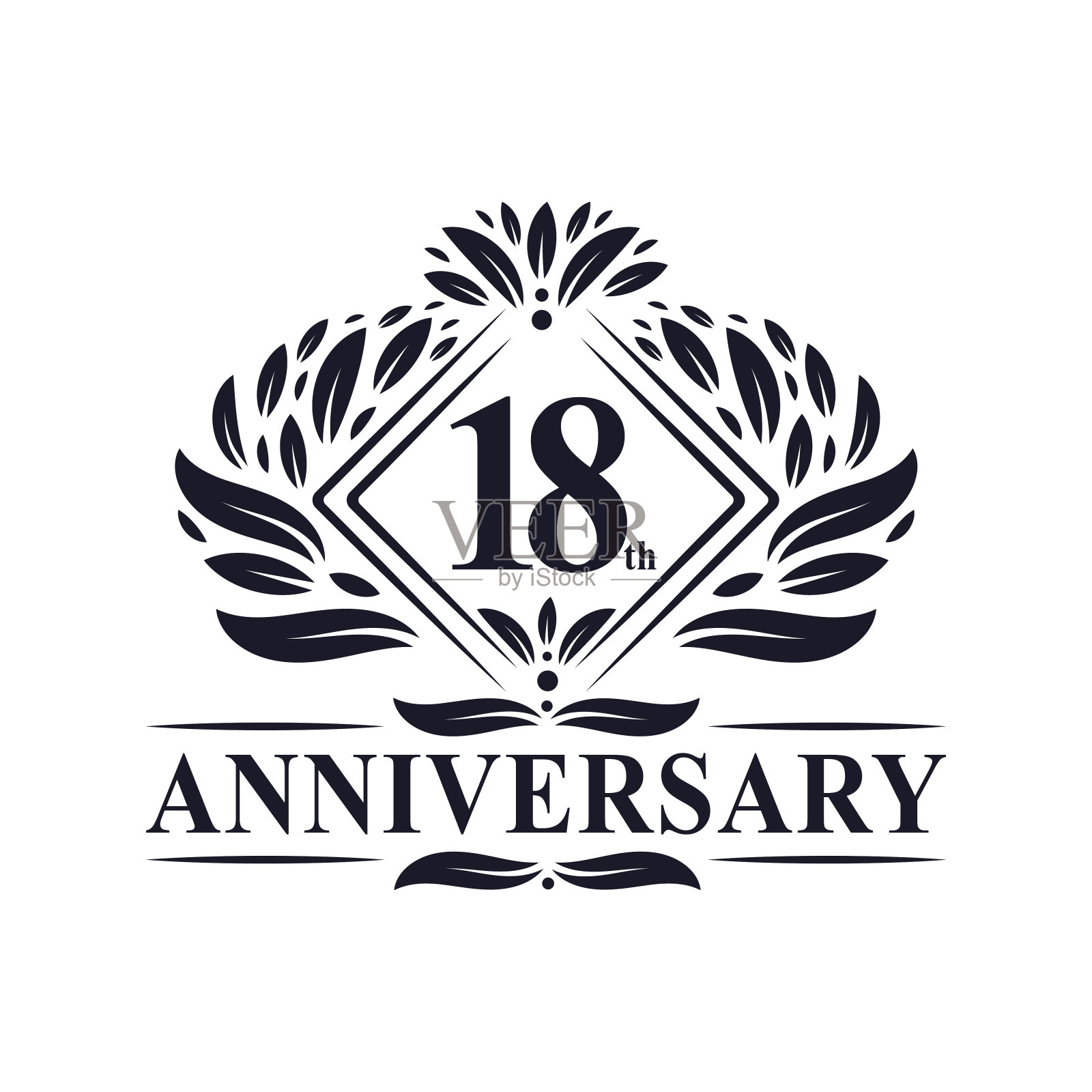 18周年标志，豪华花卉18周年标志。插画图片素材