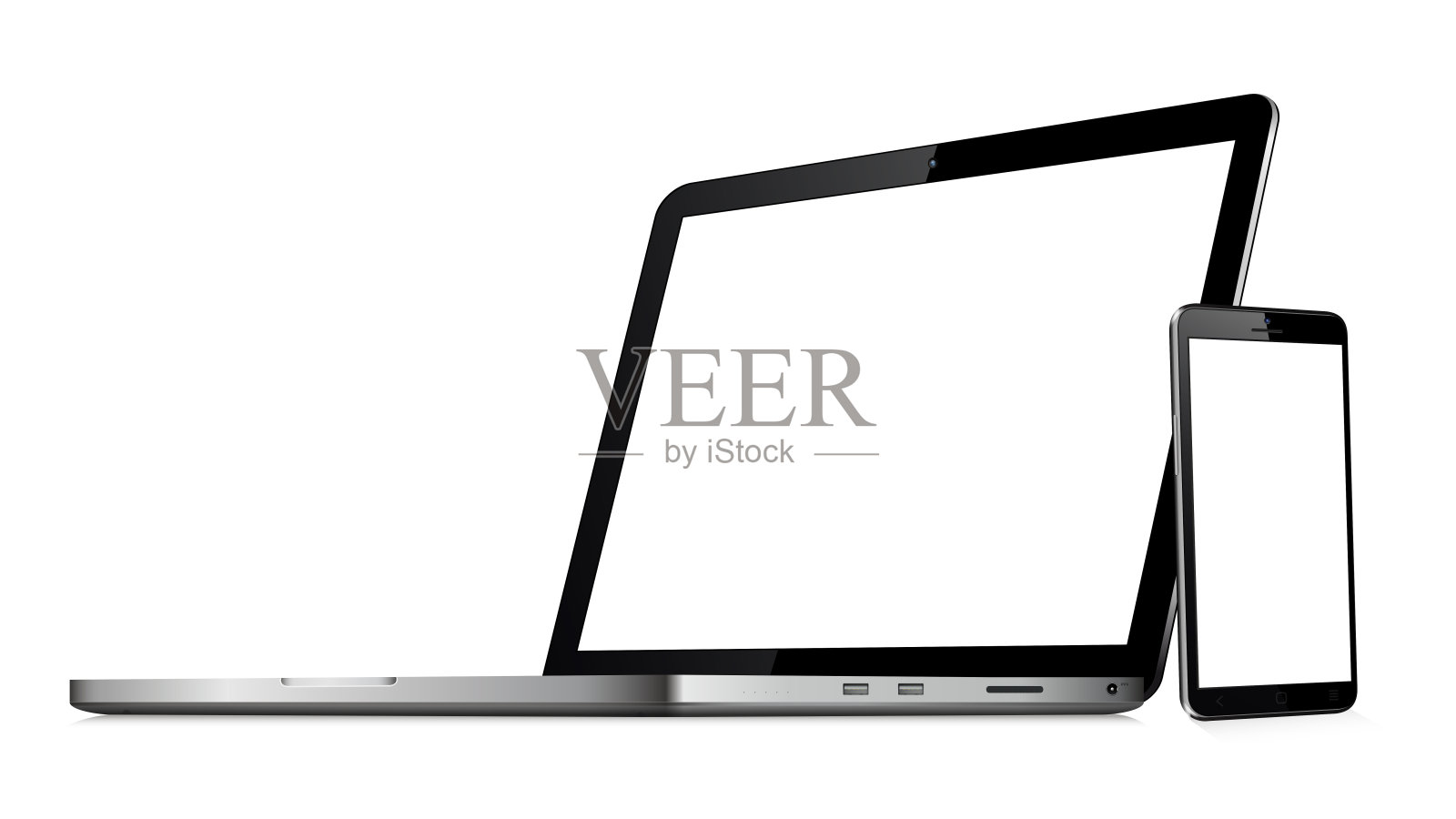 笔记本电脑和手机模型孤立的白色背景插画图片素材
