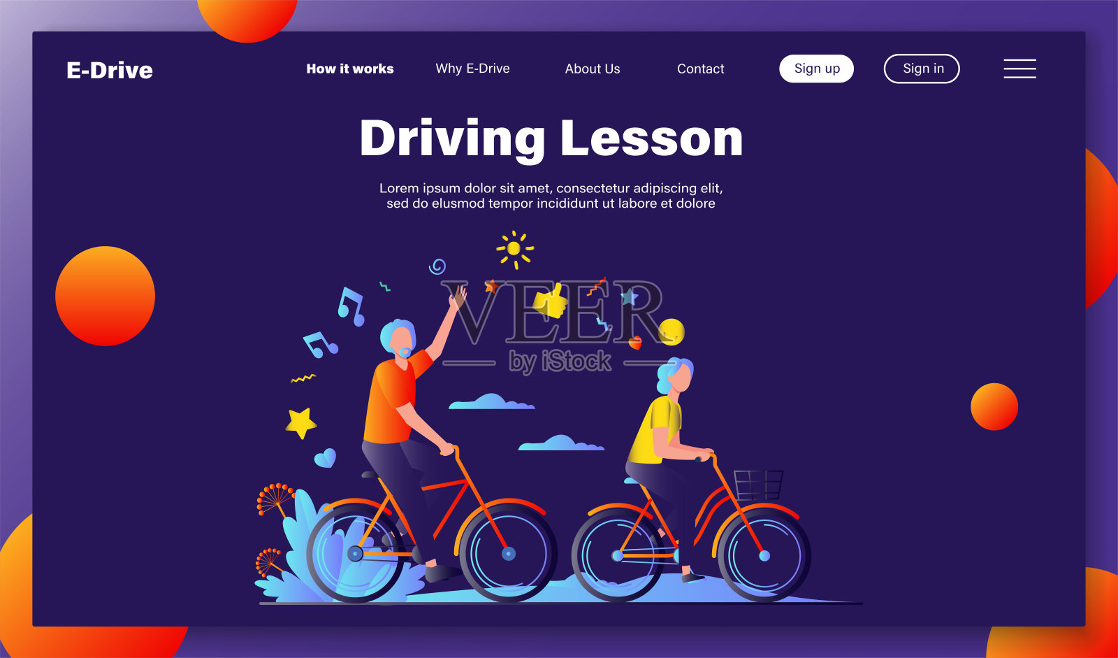 老年男女在城市公园里骑自行车插画图片素材