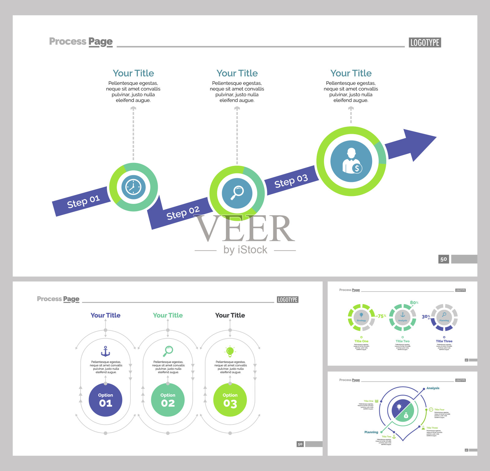 四个策略幻灯片模板集插画图片素材