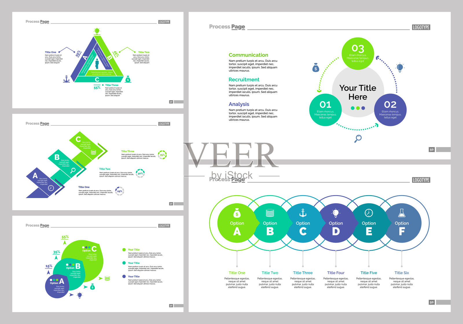五个管理幻灯片模板集插画图片素材