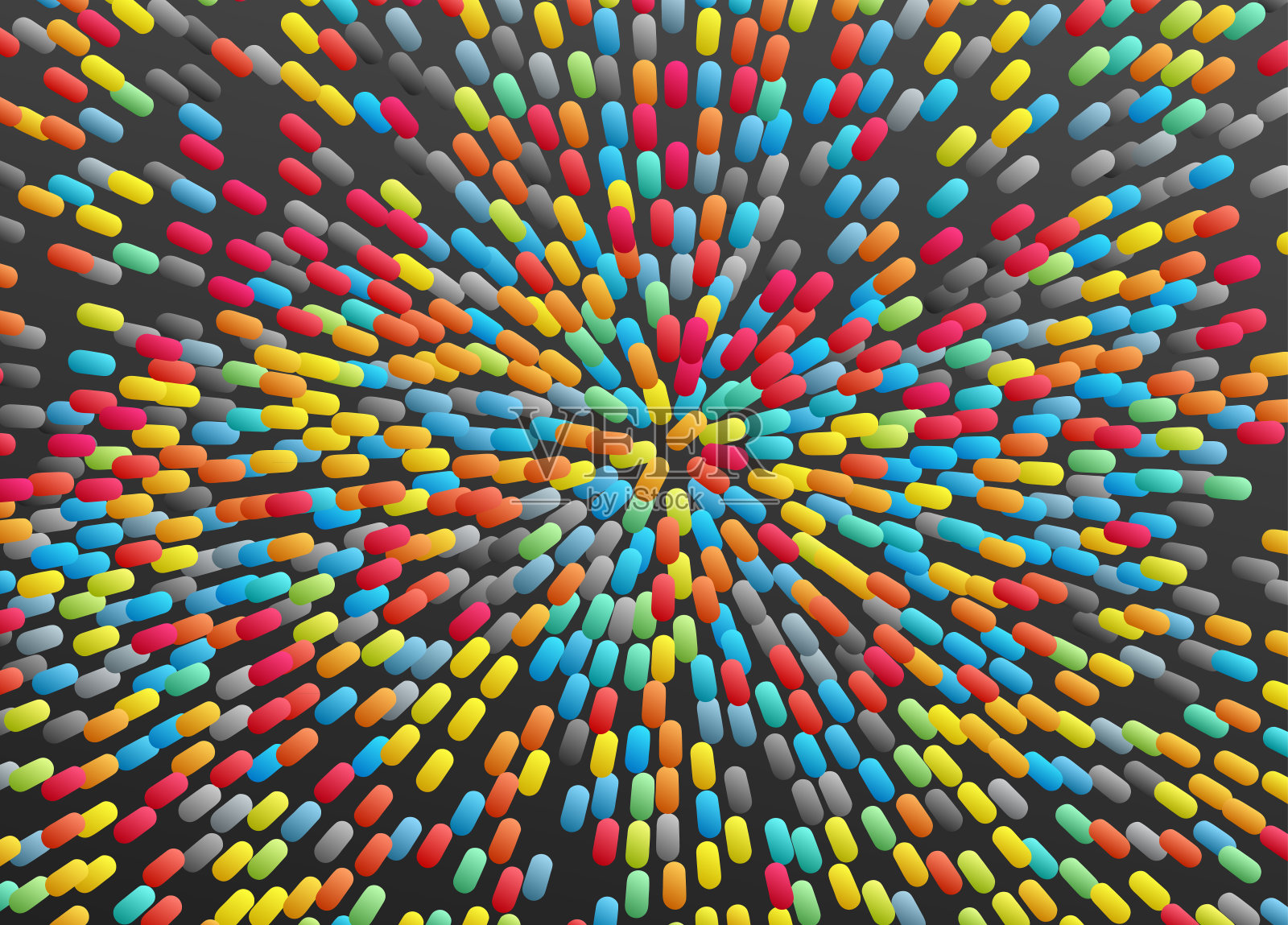 粒子聚集在虚拟空间的中心。抽象背景与颜色椭圆。运动矢量插图。插画图片素材