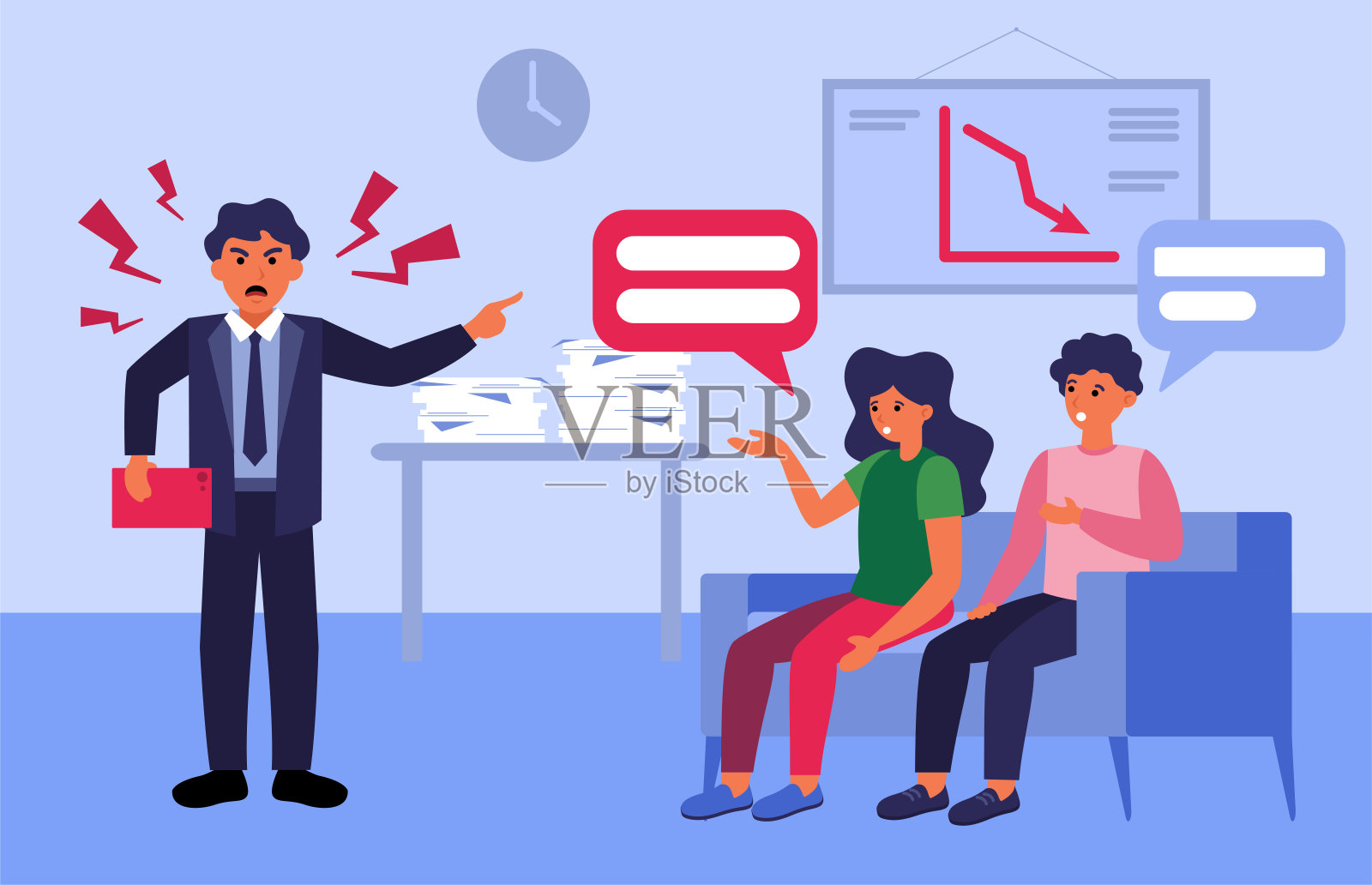 愤怒的老板因损失对员工大喊大叫插画图片素材