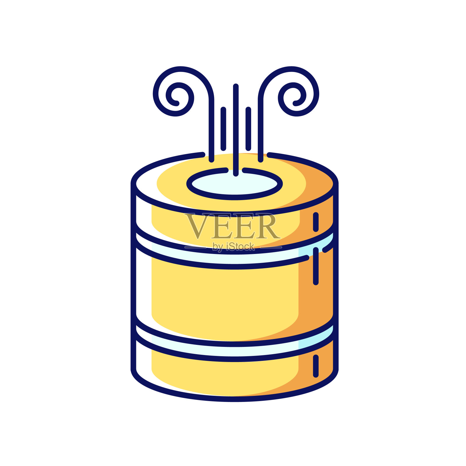 紧凑型空气过滤器黄色和蓝色RGB颜色图标。室内湿度调节器、家用空气净化器、舒适气候营造、家居设备、家用电器。孤立的矢量图插画图片素材