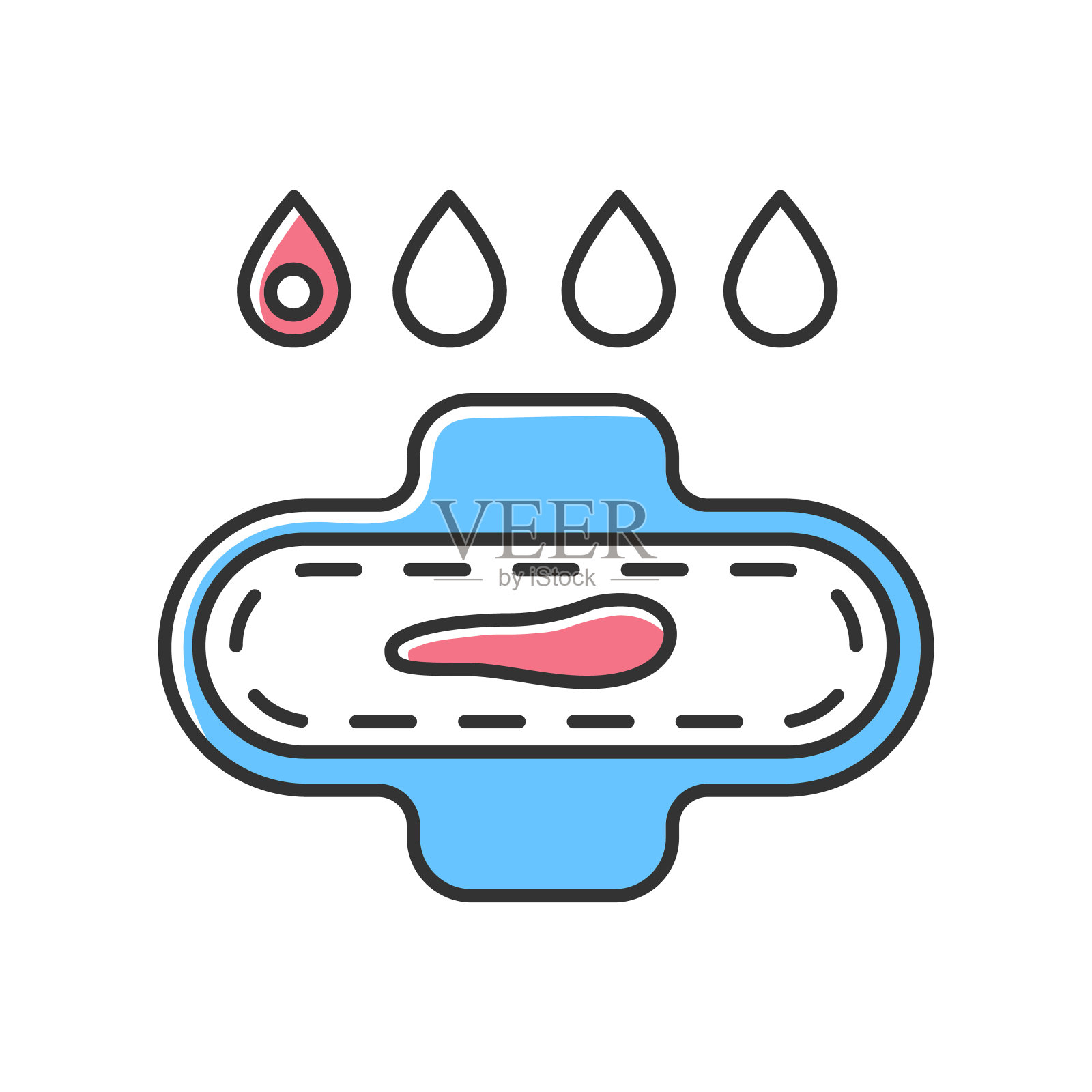 轻微流血RGB颜色图标。怀孕的早期症状。月经周期。血滴。女性月经垫。女性生殖系统健康。卫生和个人卫生。孤立的矢量图插画图片素材