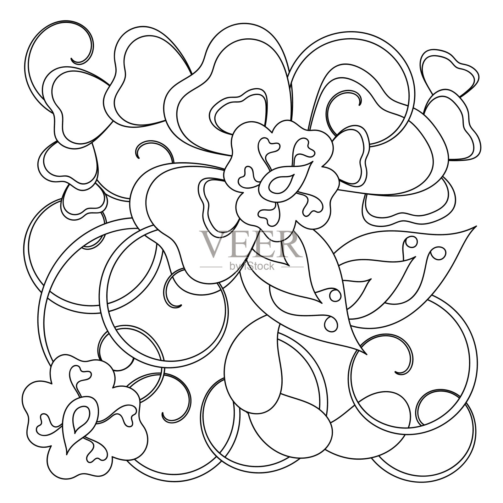 极好的图案抗压力着色页。涂鸦艺术设计元素。风格化的花和叶，Mehendi。插画图片素材