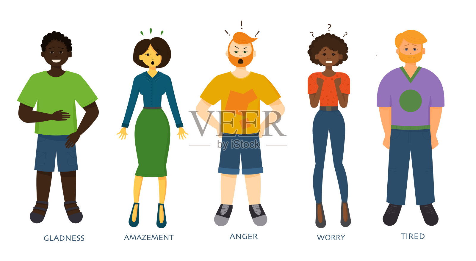 男人或女人表达不同的情感插画图片素材