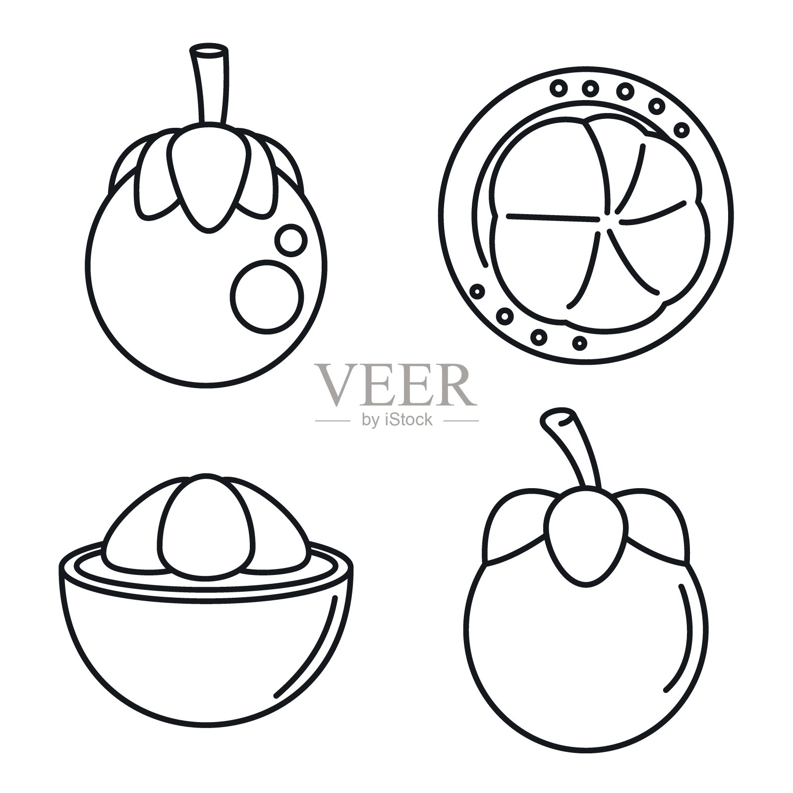 热带山竹图标集，轮廓风格插画图片素材