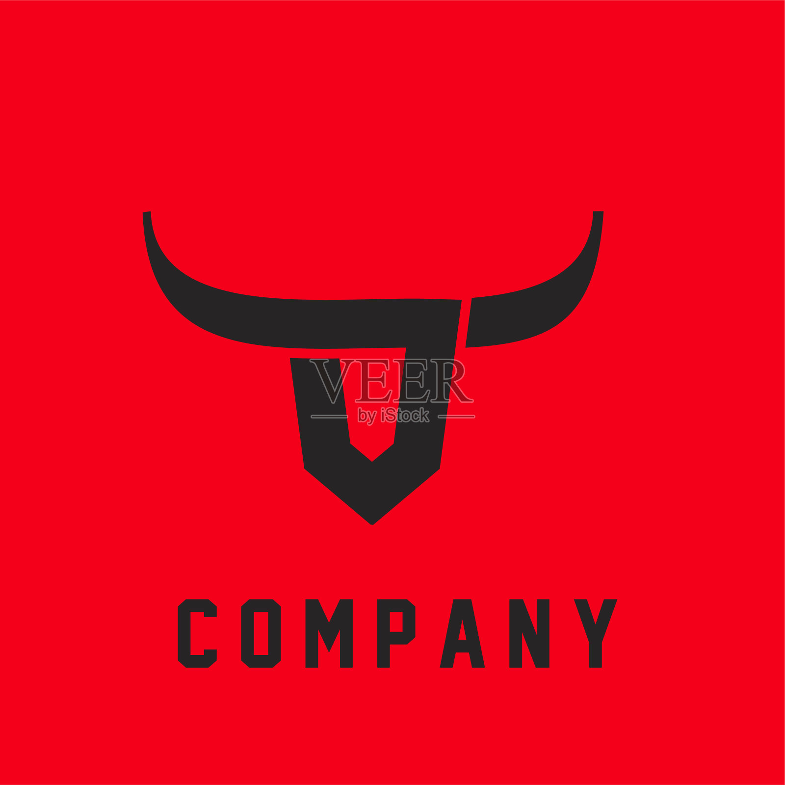 抽象牛头红色标志图标设计插画图片素材