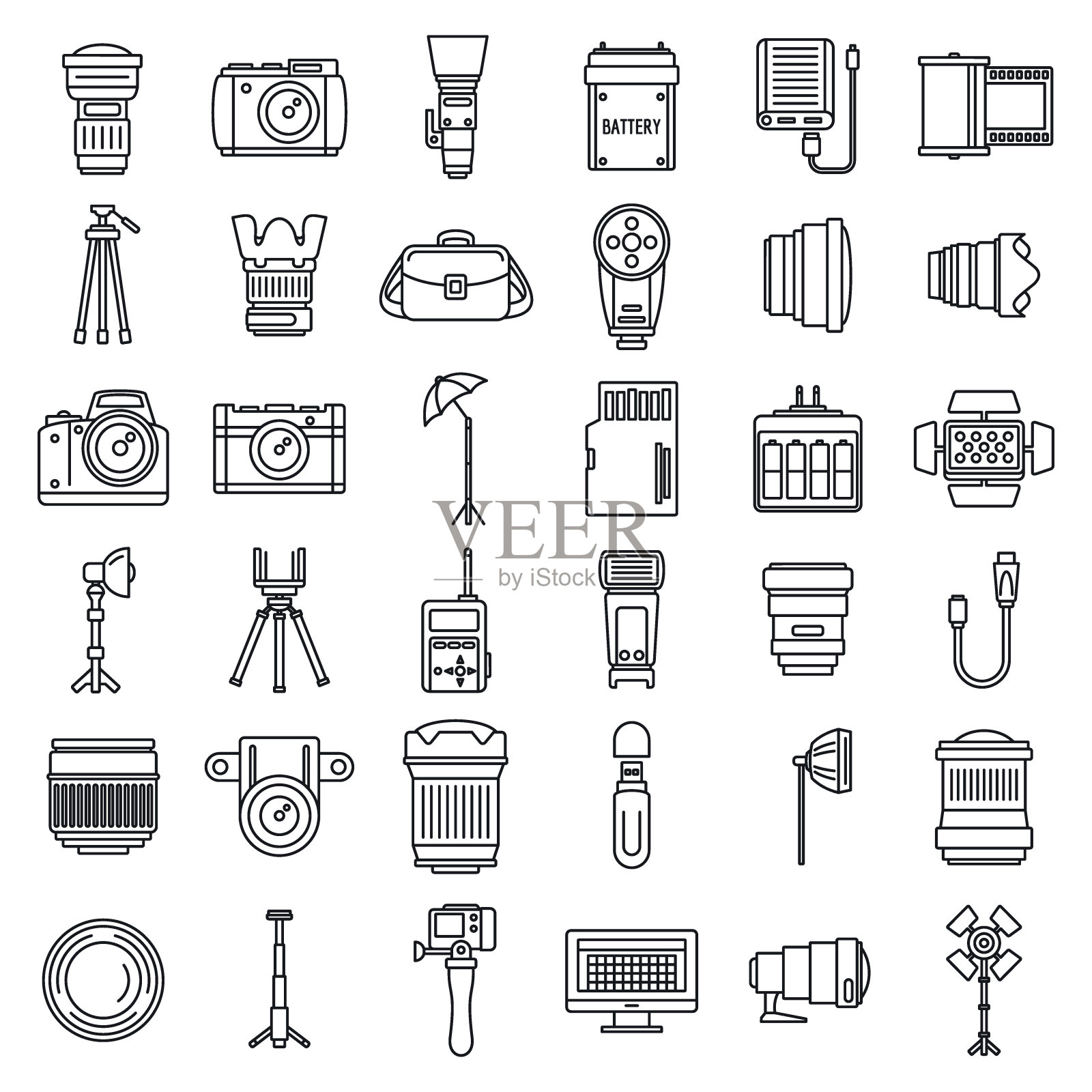 照片设备图标设置，轮廓样式图标素材