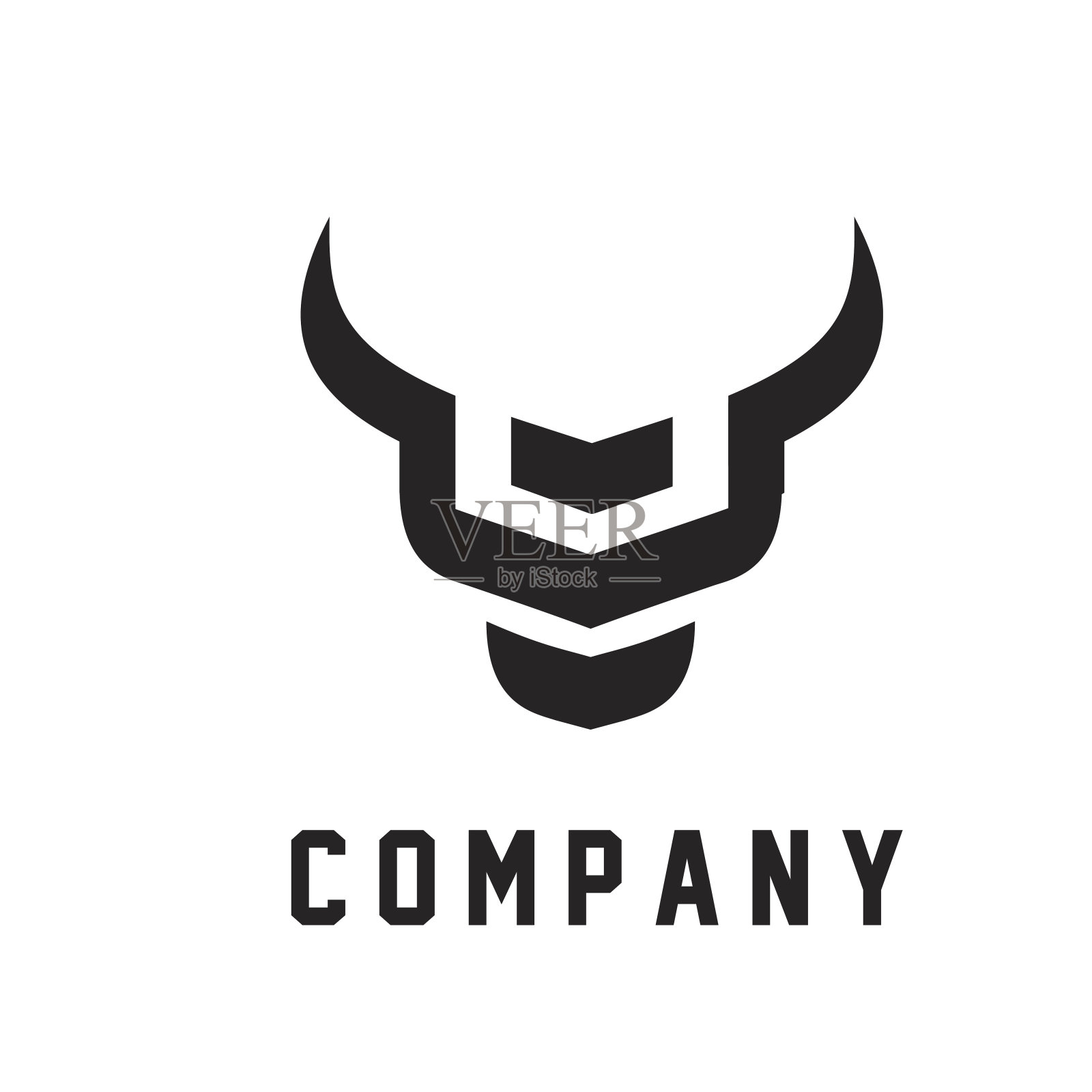 抽象牛头黑白标志图标设计插画图片素材
