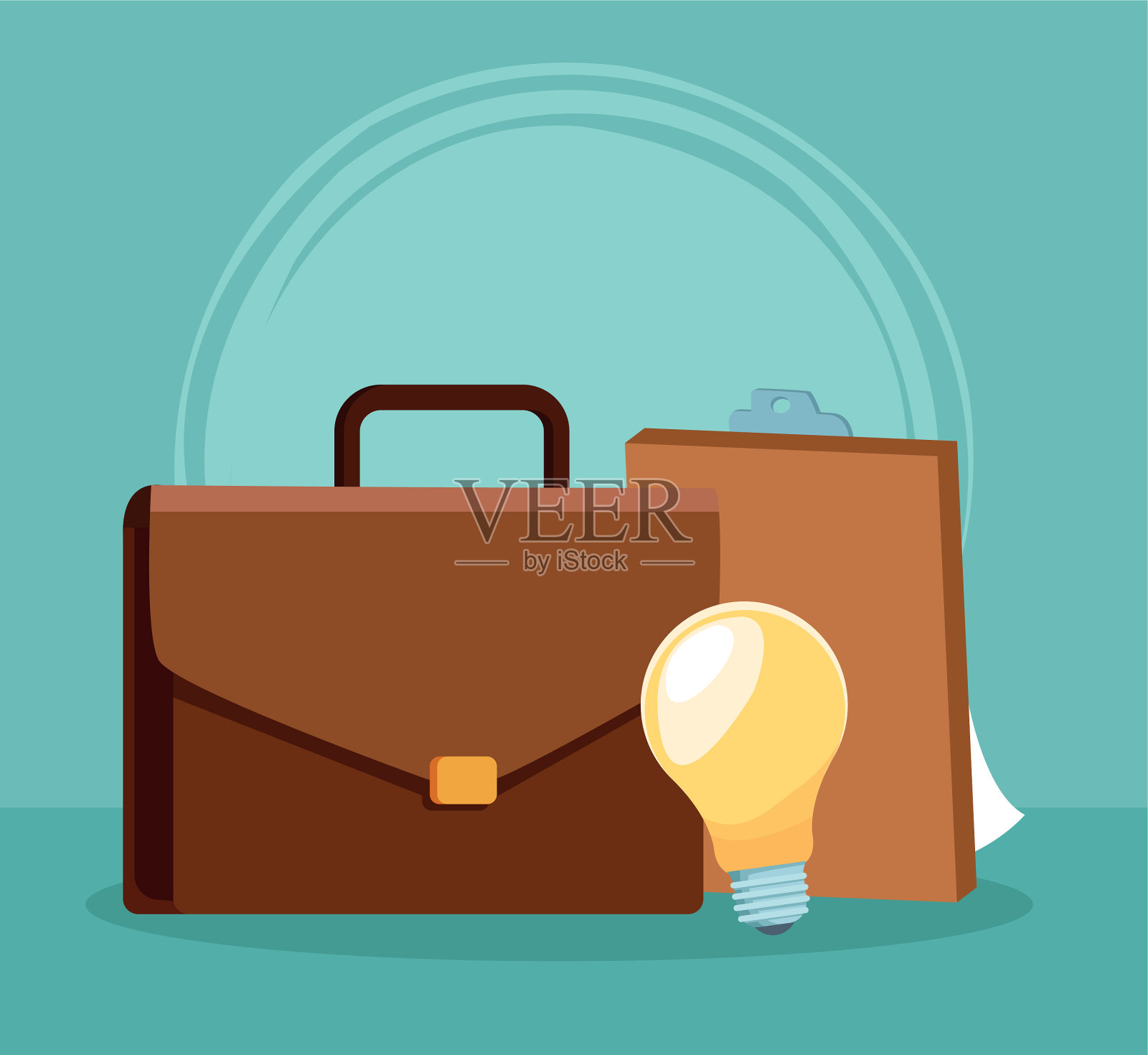 带有剪贴板和灯泡的业务组合插画图片素材