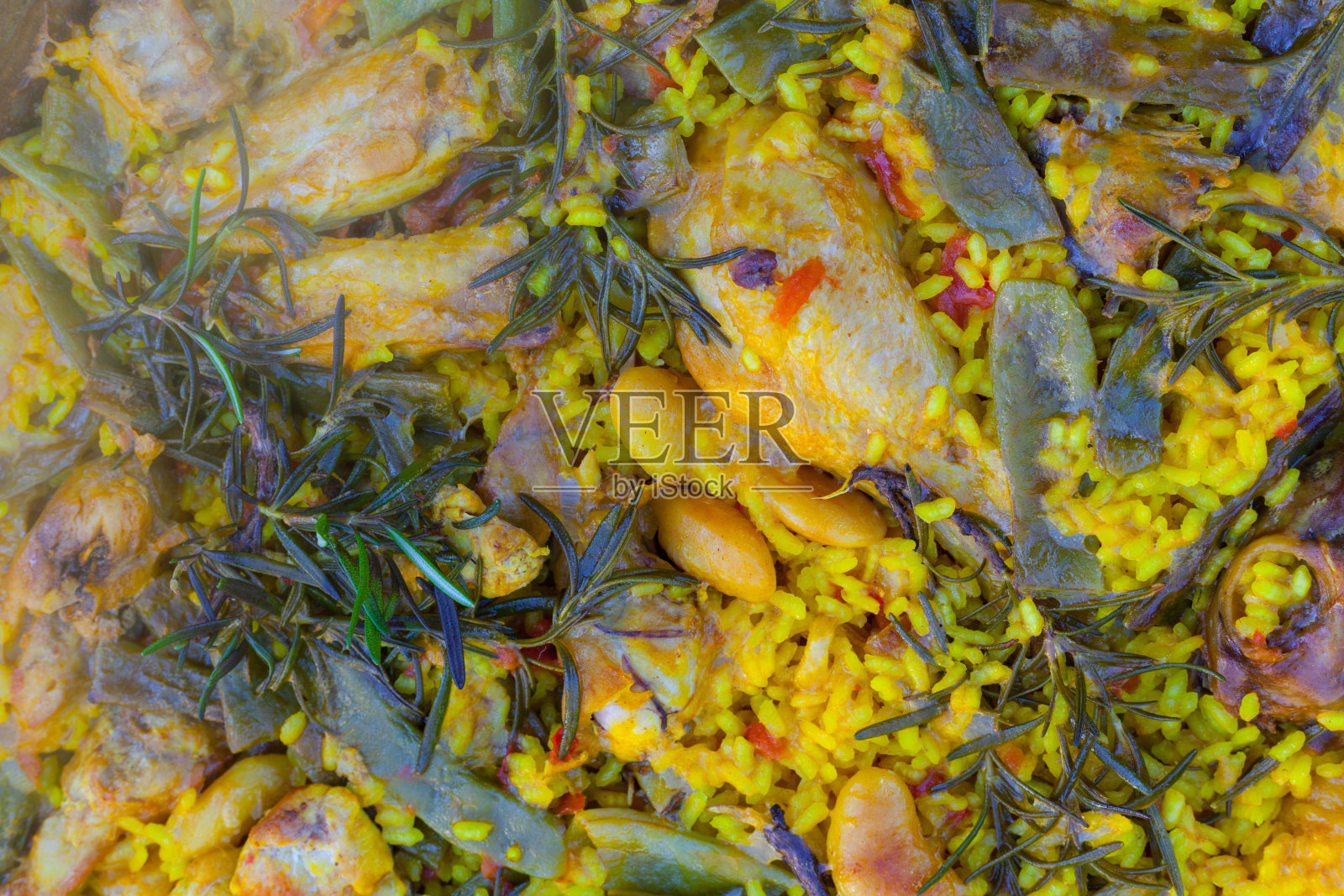 正宗的瓦伦西亚海鲜饭，典型的西班牙食物照片摄影图片