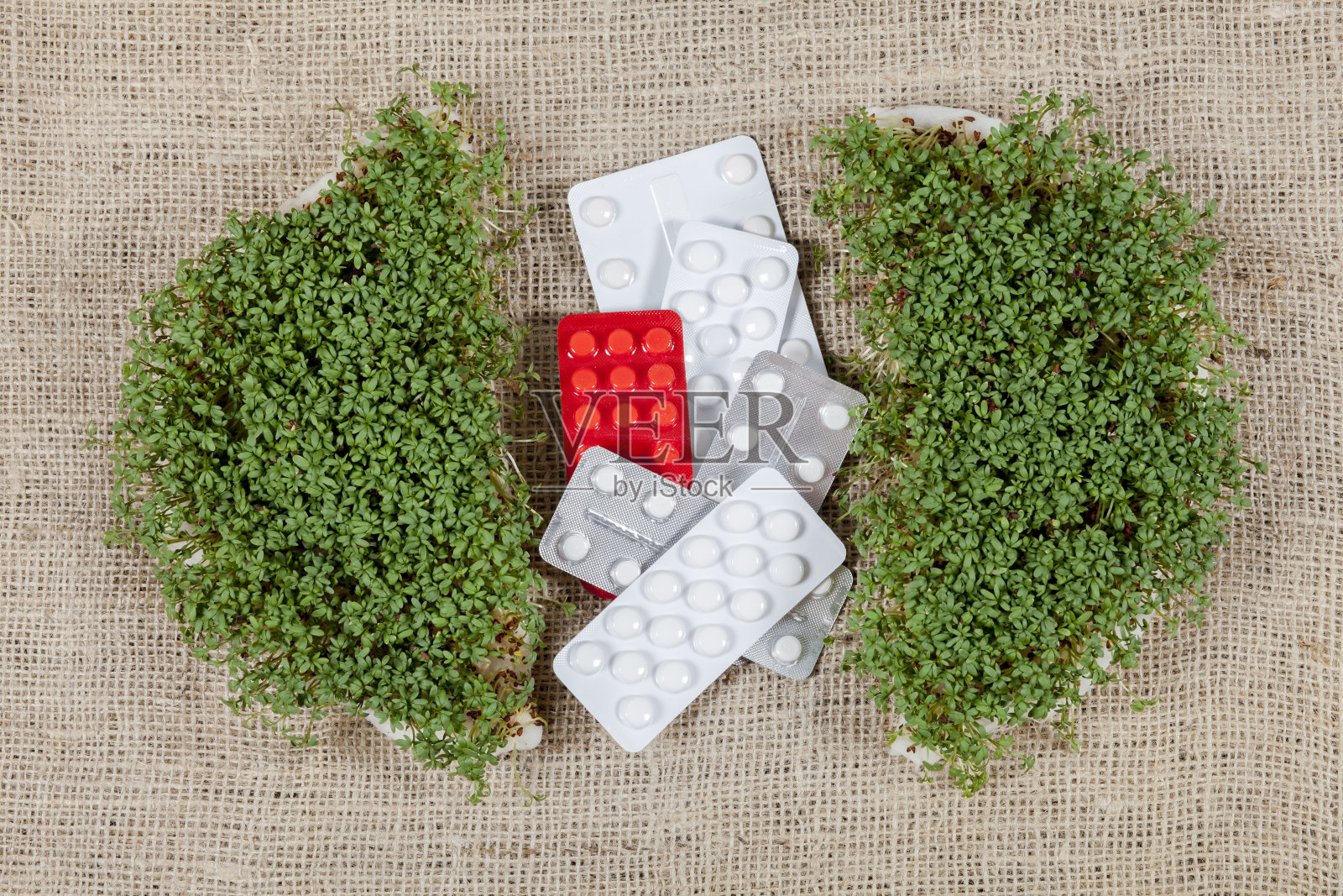 新鲜的花园水芹背景，俯视图照片摄影图片