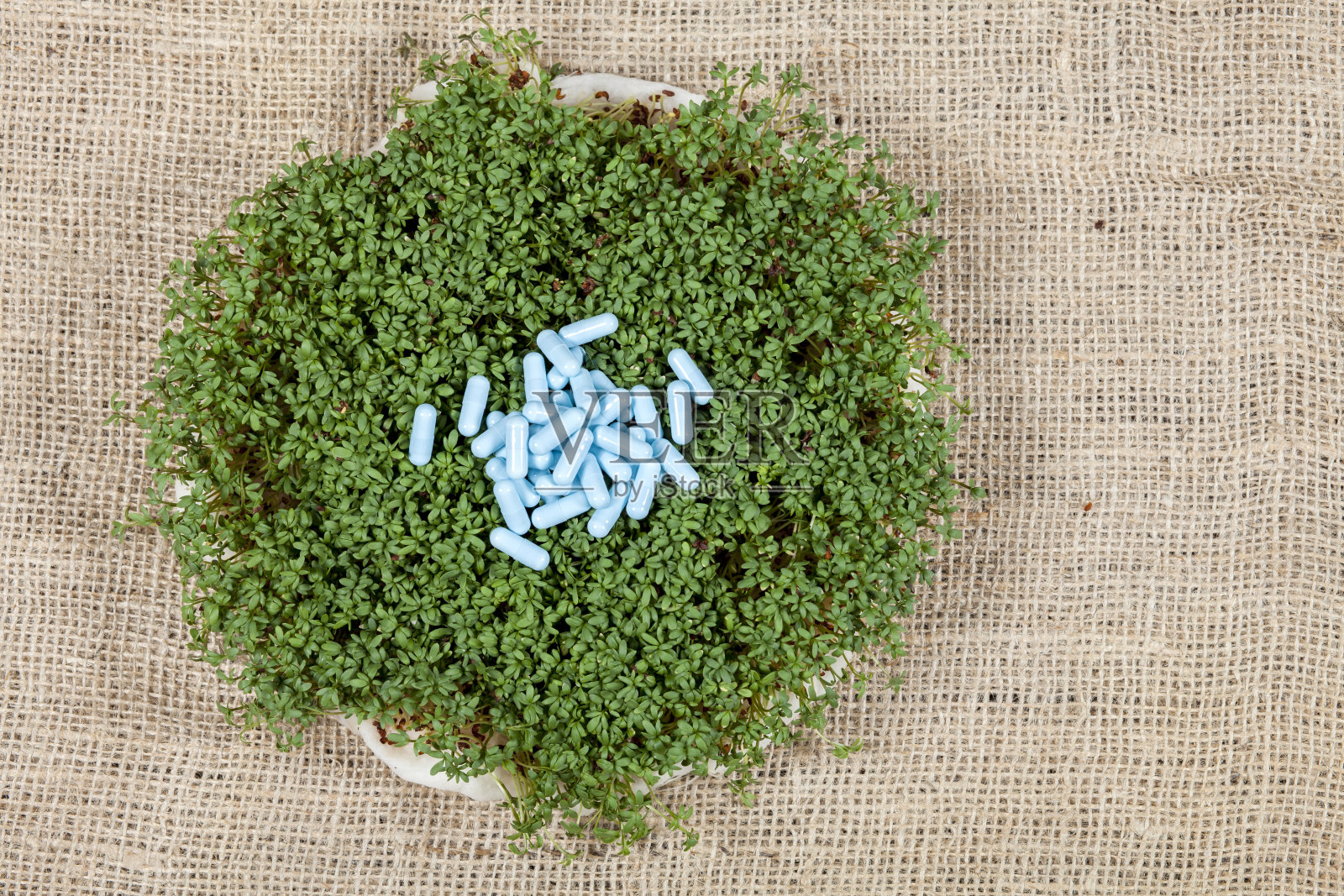 新鲜的花园水芹背景，俯视图照片摄影图片