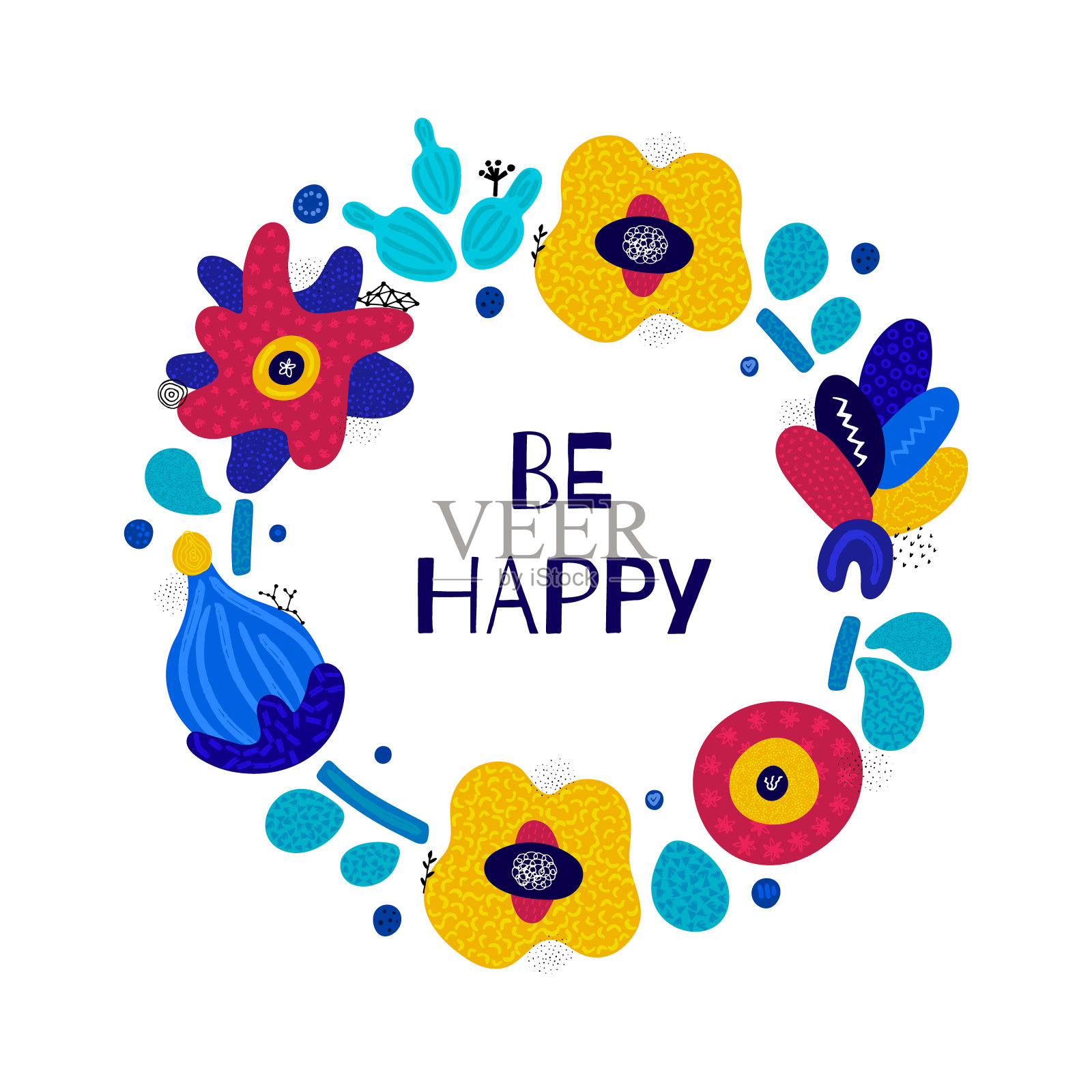 矢量背景与花卉组成。框架抽象手绘彩色花朵与不同的纹理插画图片素材