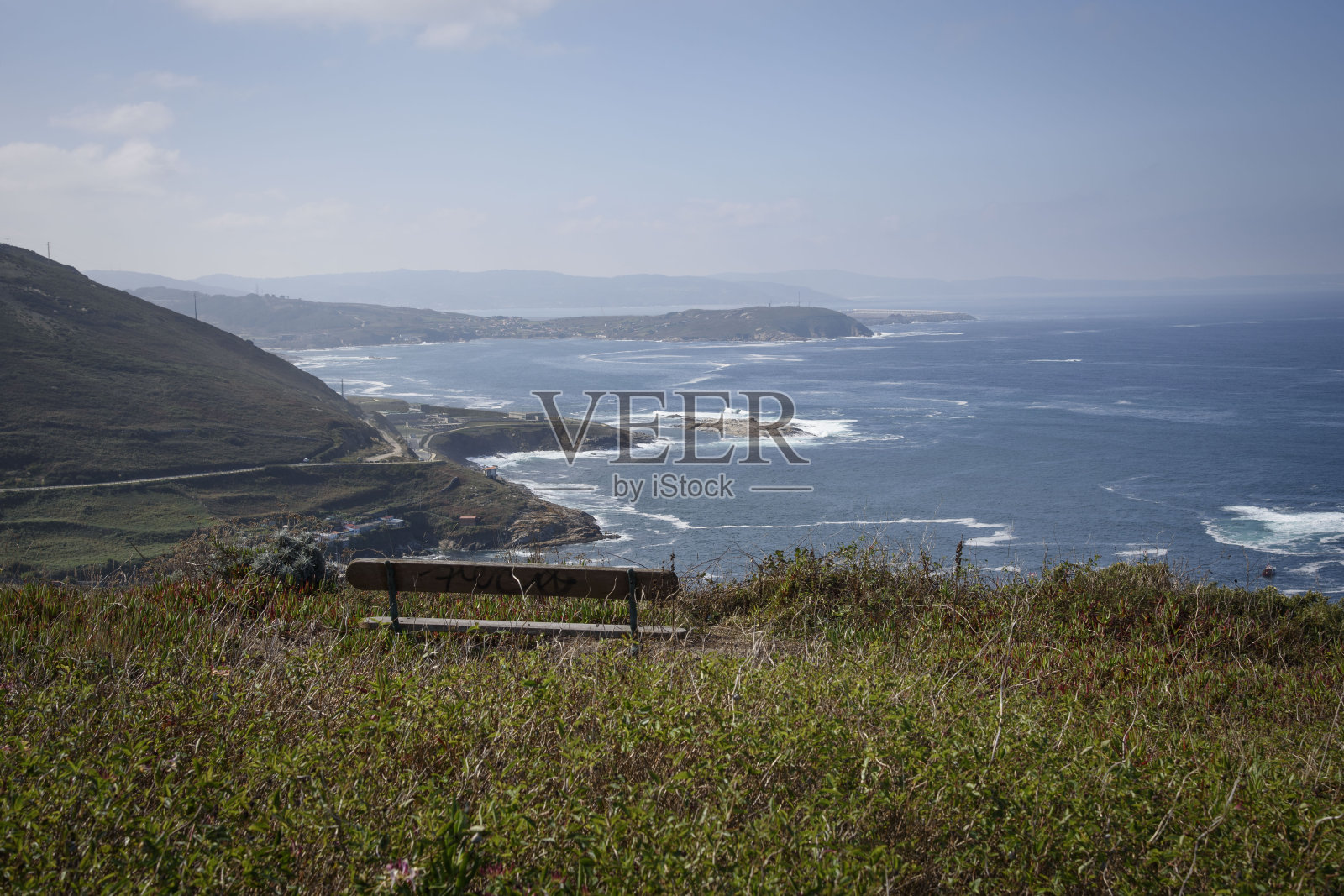 大西洋的景色从蒙特德圣佩德罗在La Coruña，加利卡，西班牙，欧洲。照片摄影图片