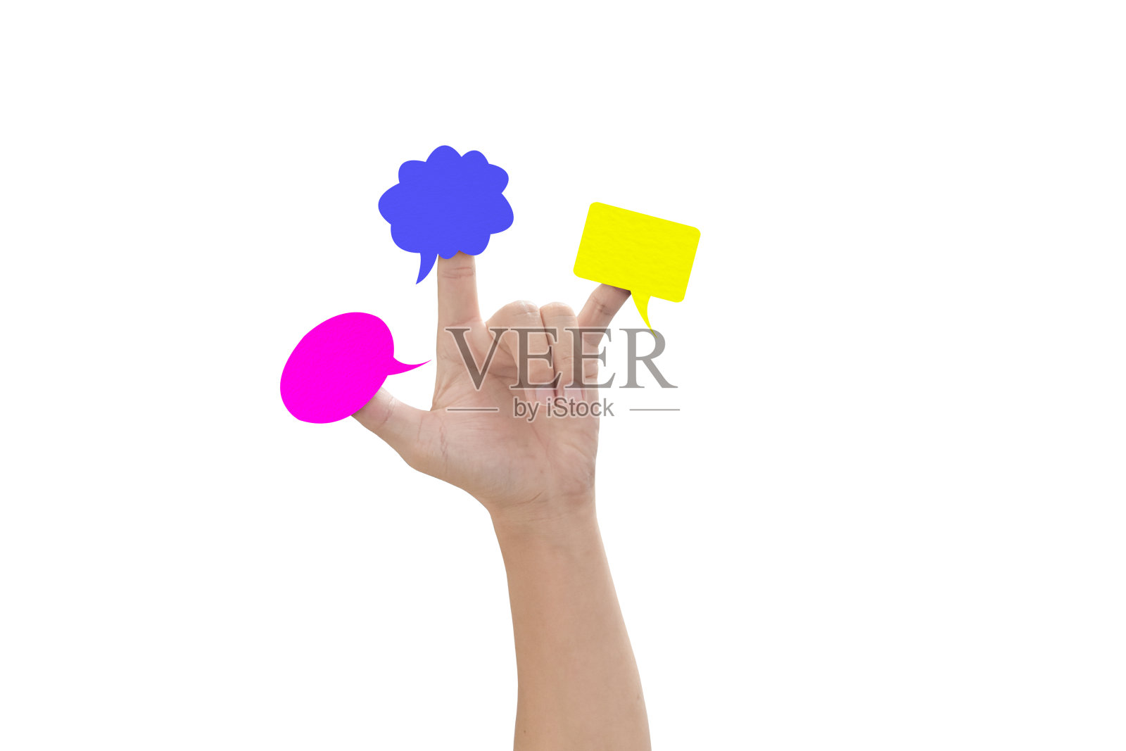 手指上的三个气泡孤立在白色背景上照片摄影图片