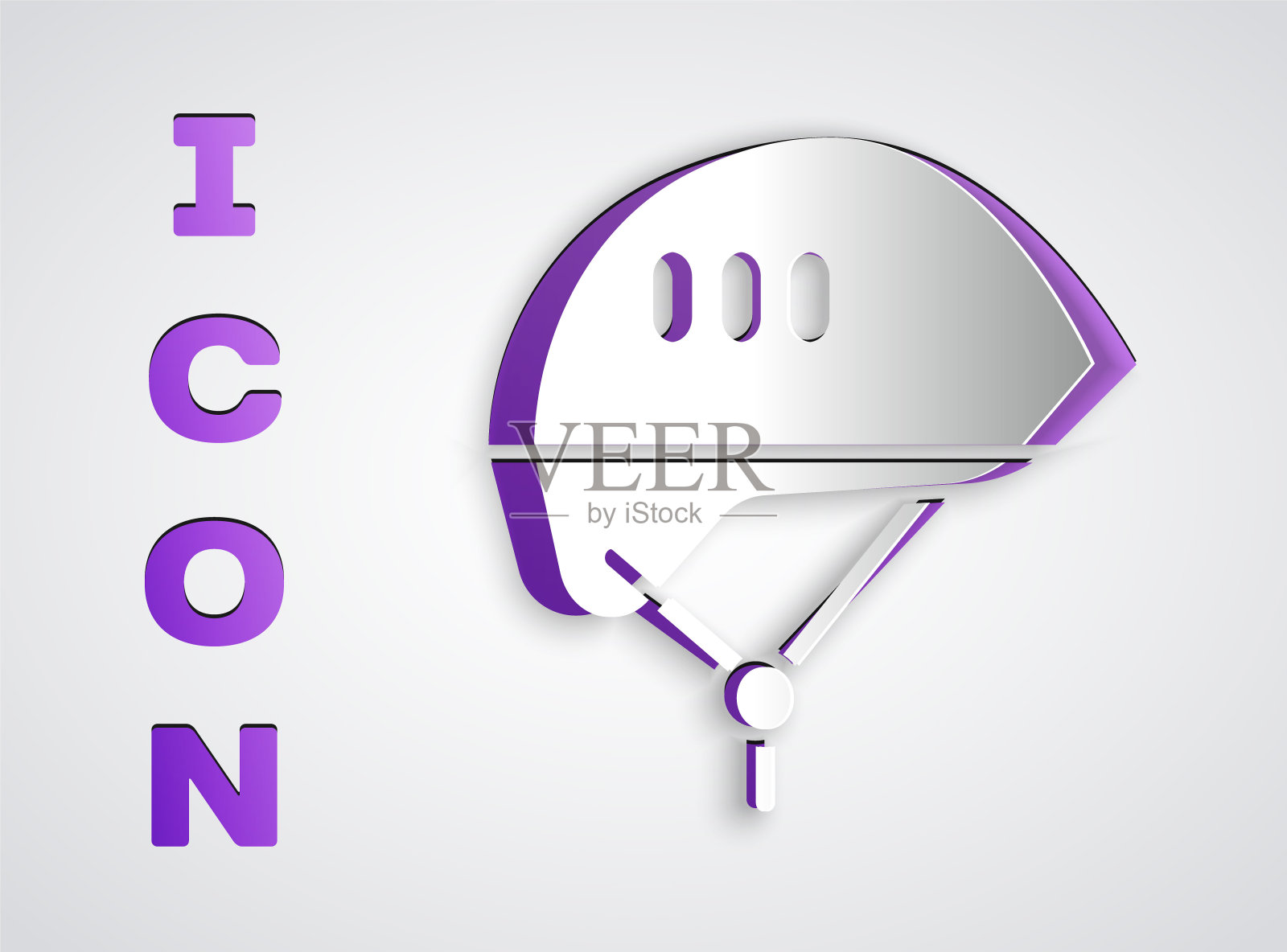 剪纸自行车头盔图标孤立在灰色背景。极限运动。运动设备。纸艺术风格。矢量图图标素材